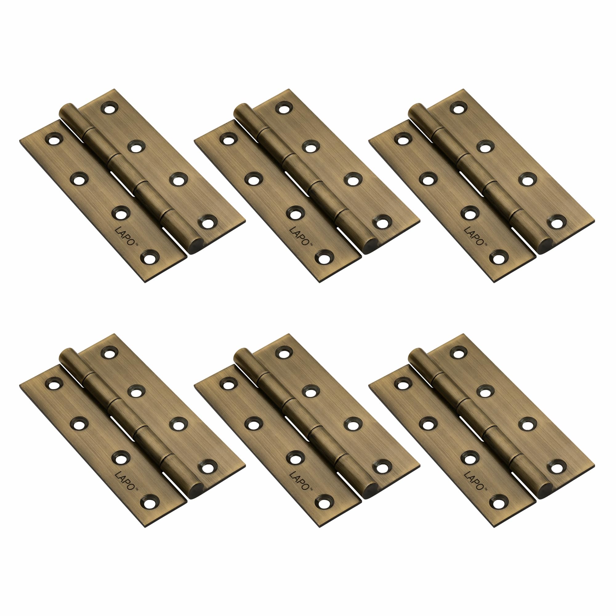 LAPO Door Butt Hinges, 5 Inch x 12 Gauge/2.5mm Thickness, Premium Stainless Steel Hinges, Effortless Door Movement, Ideal for Main Door & Hotel Use, 5 Year Warranty, Antique Finish, Pack of 6