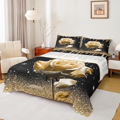 Manfei Juego de sábanas 3D de rosa jengibre tamaño matrimonial, juego de ropa de cama brillante con purpurina para decoración de habitación de niños disponible en Yaxa Costa Rica