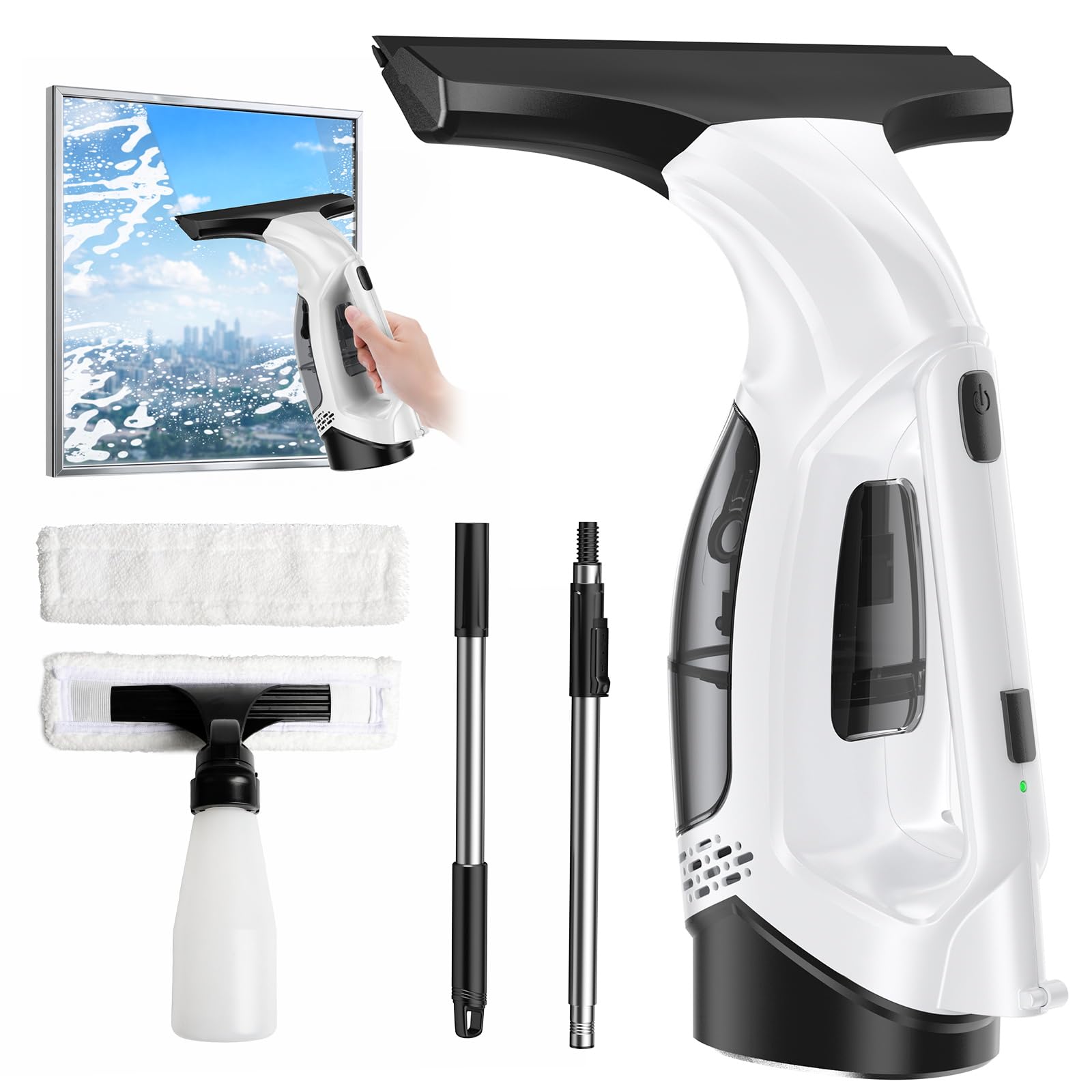 Photo 1 of BirdSuite Cordless Window Vacuum Squeegee with Extension Pole, Electric Window Cleaner with Water Collection Tank, Portable Cleaning Kit for Glass Doors, Windows, Mirrors and Car?White?