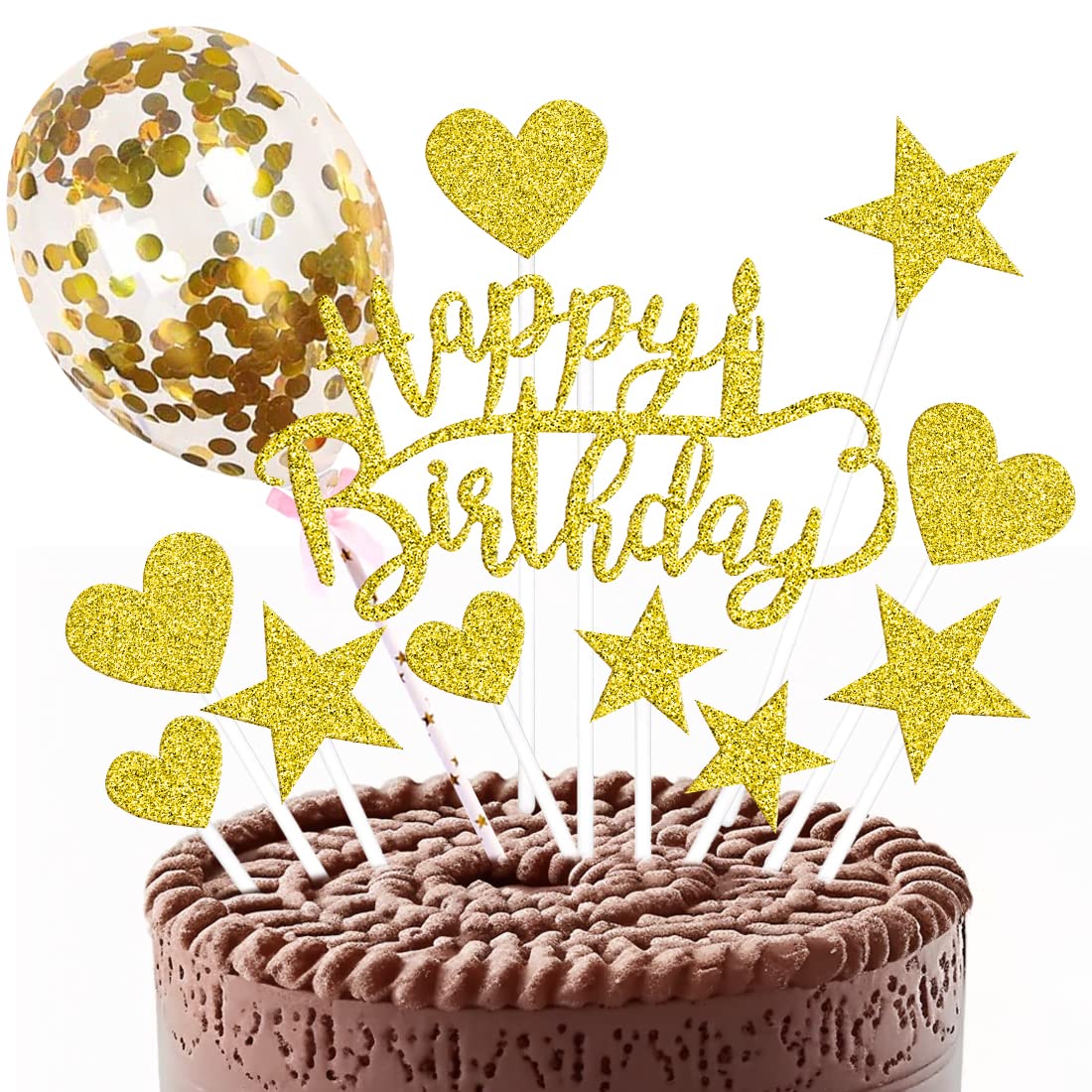 ASTER 8-teiliges Happy Birthday Cake Topper Set – Glitzernde Acryl-Aufsätze Für Geburtstagskuchen