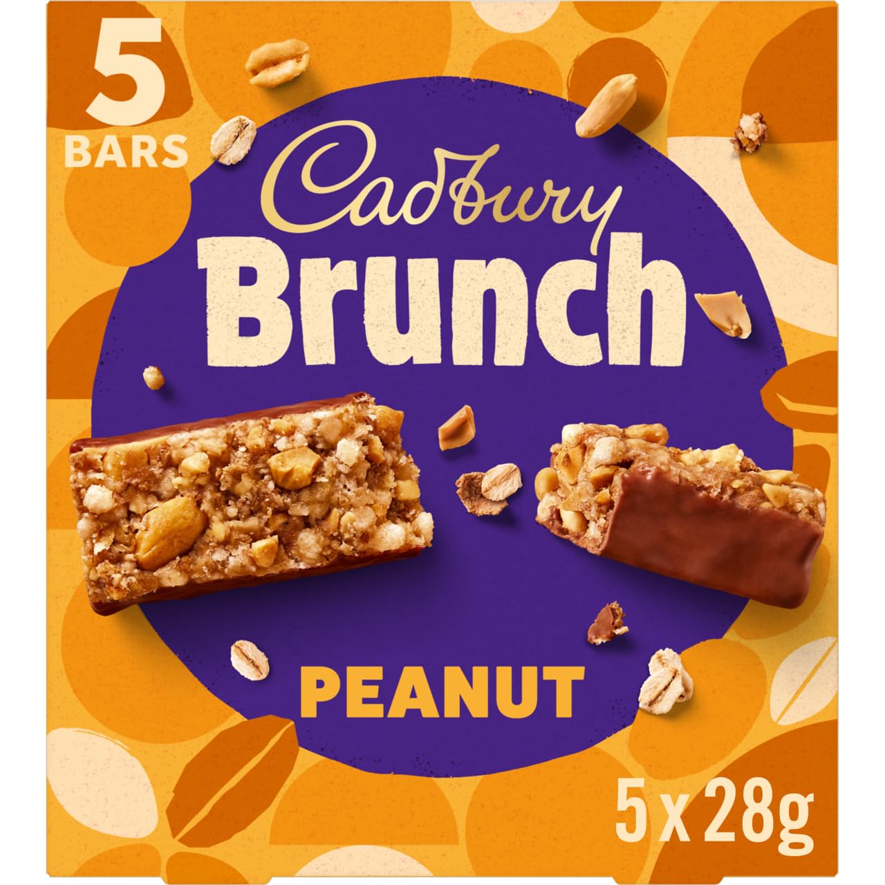 Cadbury Brunch Bar Peanut, Cereal Bars With Peanuts & Honey, 5 x 28 g (Pack of 1)