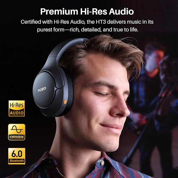 TOZO HT3 Bluetooth Headphones, Active Noise Cancelling with 5-Mic AI Chat, Wireless Over Ear Bluetooth, Hi-Res Audio, 90H Playtime, Transparency Mode, Dual Bluetooth Connection, 32 EQ Modes - 2