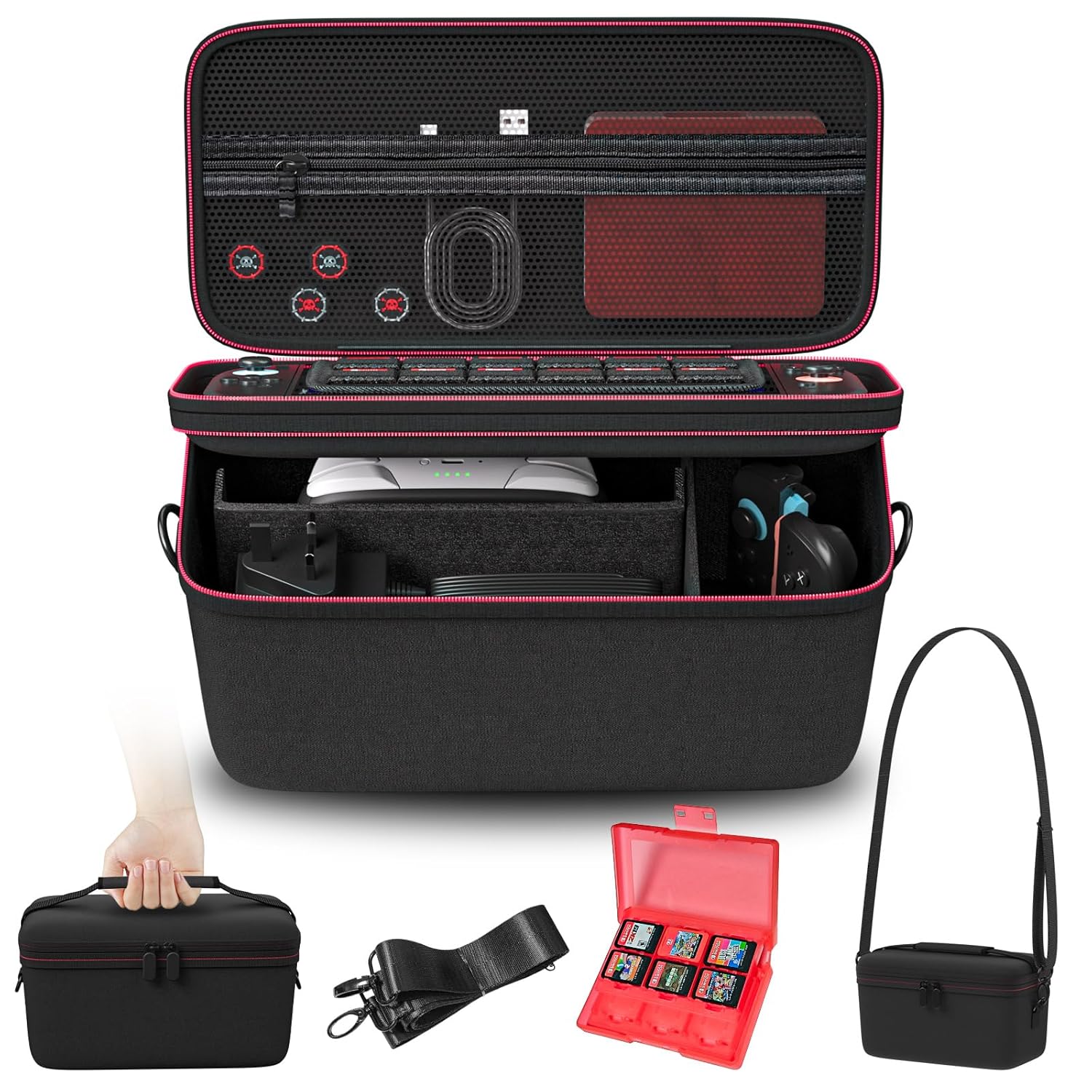 Switch 2 Storage Case  Shockproof Hard Shell EVA Carrying Case with Game Cartridge Holder & Shoulder Strap, Compatible with Switch 2 Console & Accessories, Travel-Ready Gaming Organizer