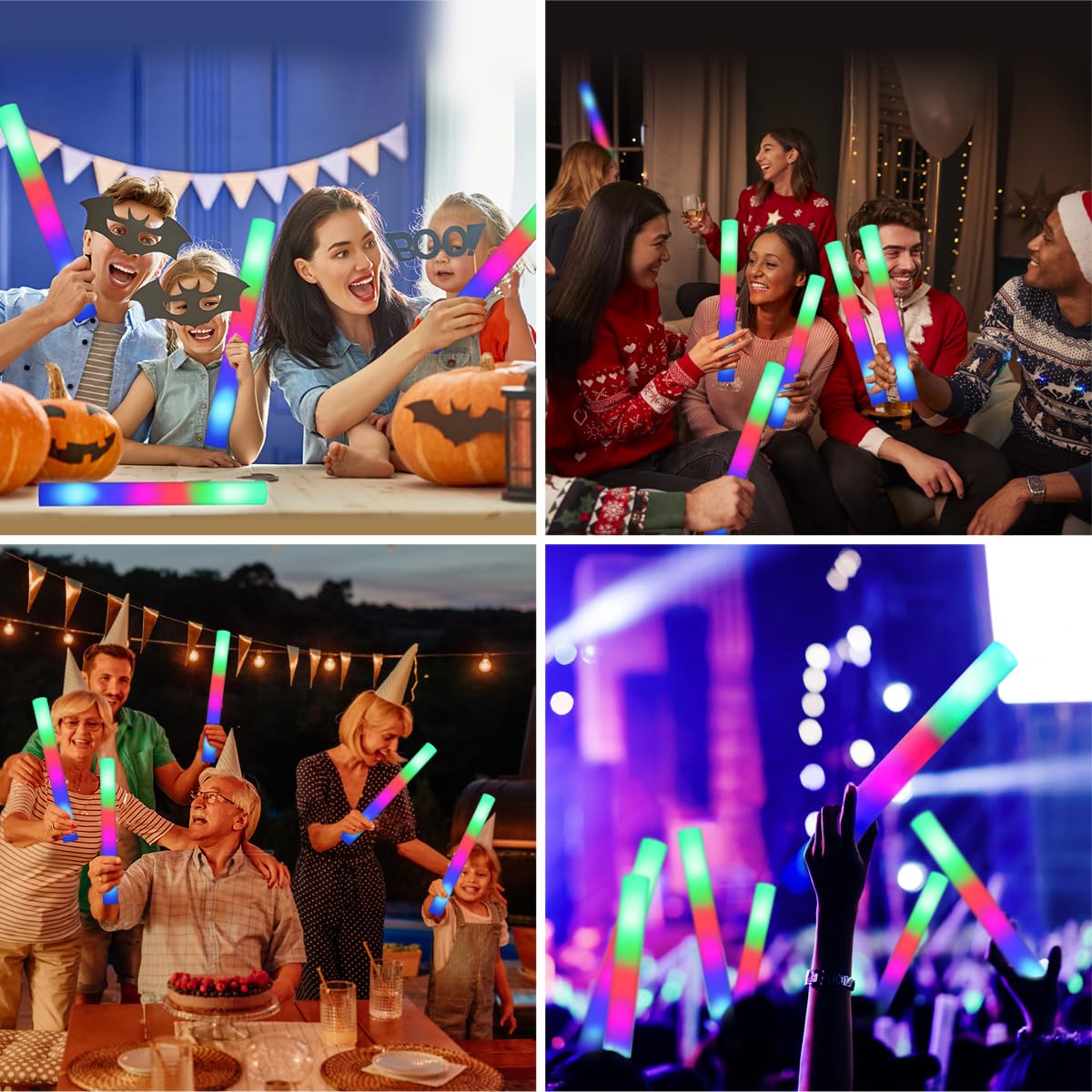 48 Schaumstoff-Leuchtstäbe für Party-Paket: Hochzeits-Essentials, Partyzubehör, Großpackung – 3 Modi, bunt, blinkende LED-Leuchte – Tanzboden-Requisiten für Geburtstag, Halloween, Karneval, Raves