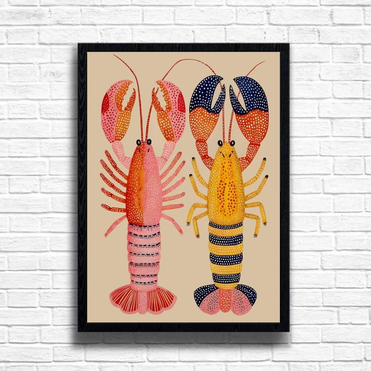 Lobster Art Print – Colourful Nautical Illustration Poster, Modern Coastal Wall Decor, Sea Life Artwork for Kitchen or Living Room (A4 Framed (Black))
