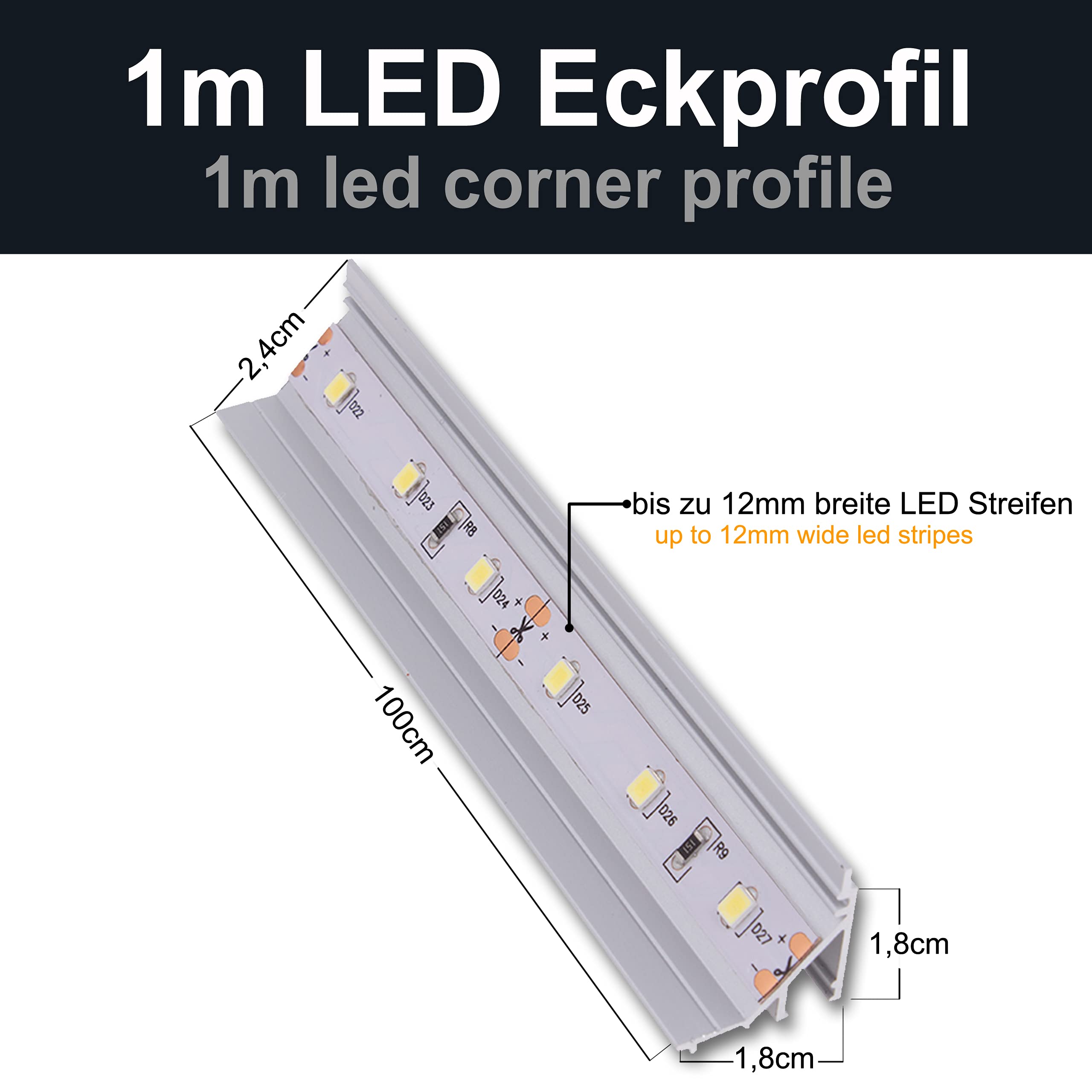 ATOMANT LED Aluminiumprofil Set – 4x 1 Meter V-Form Schiene Mit Abdeckung & Halterungen | Für Indirekte Beleuchtung In Küche, Bad, Treppe