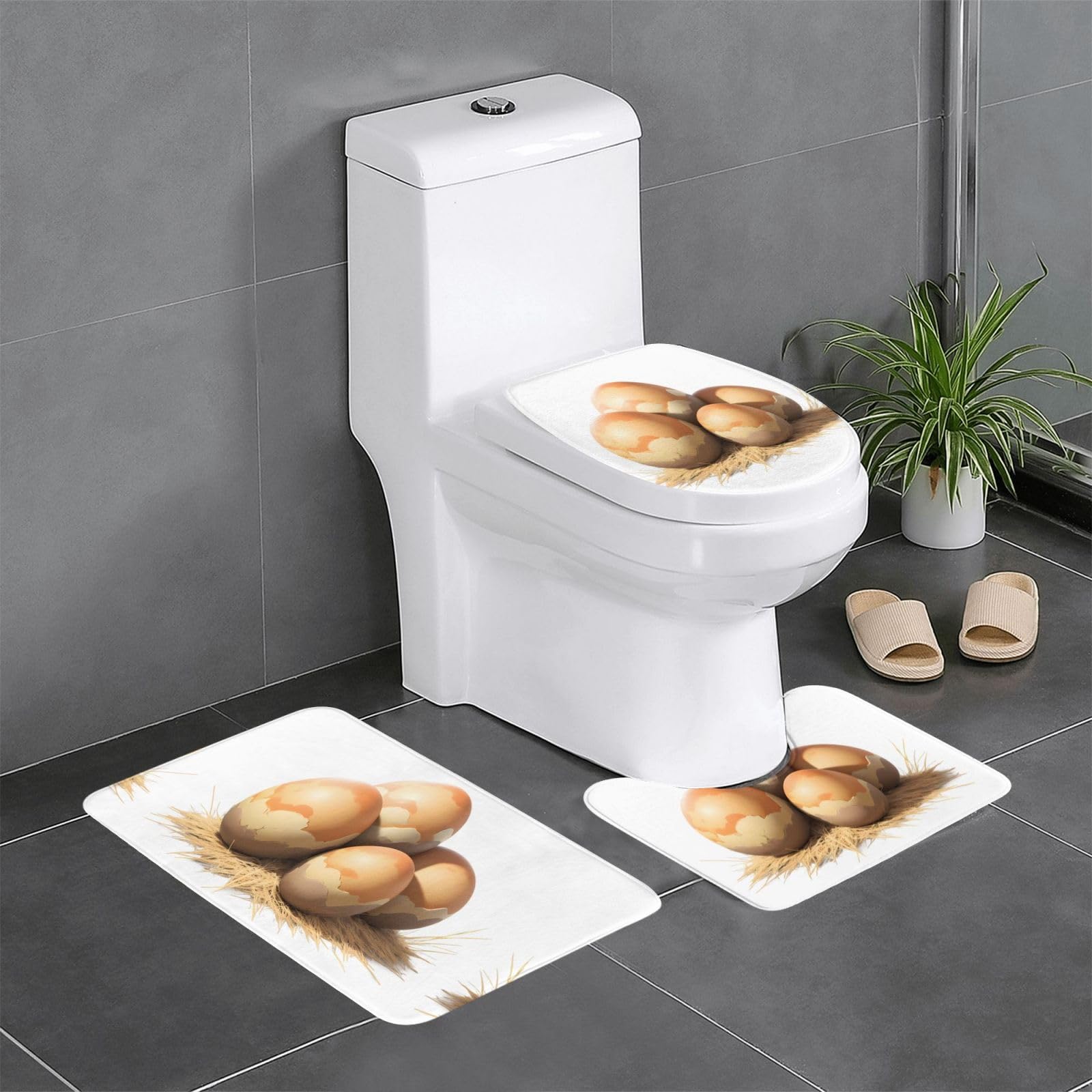 Tapis de salle de bain antidérapants YYHWHJDE en flanelle épaisse motif œuf dinosaure