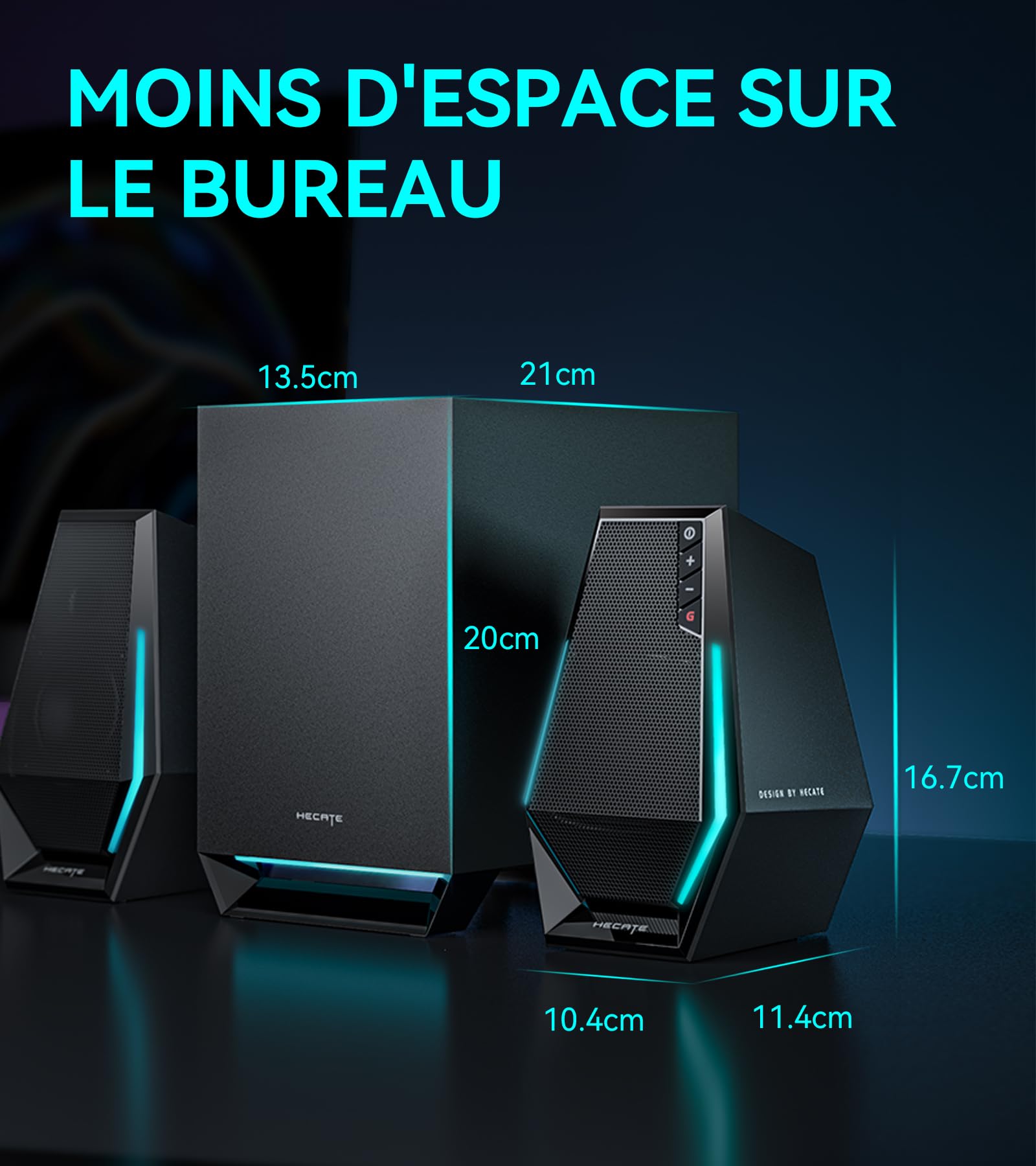 Edifier Hecate G1500 Max 2.1 Système de Hauts-Parleurs pour Ordinateur, Enceintes Gaming 60W avec Sortie Ligne Subwoofer, Lumière RGB, Bluetooth 5.3, USB