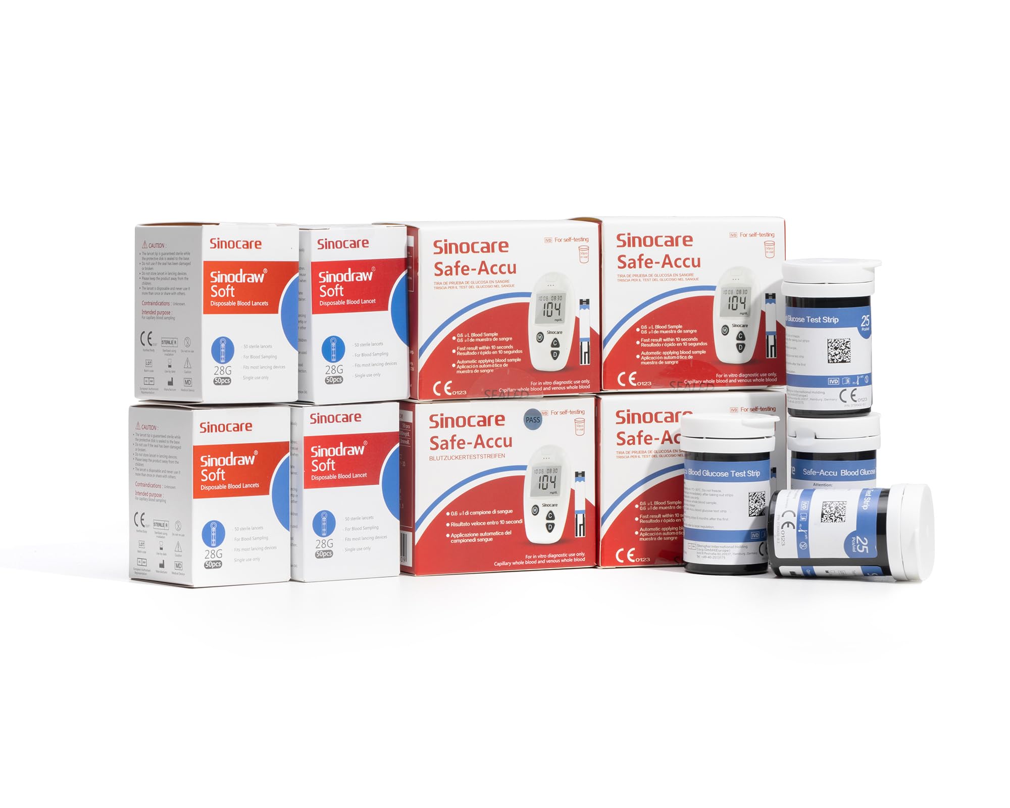 Tiras reactivas para medir el azúcar en sangre sinocare, 200 unidades, tiras para diabetes Safe-Accu, sin dispositivos de punción, solo aptas para el monitor de glucosa en sangre Safe-Accu, sin código