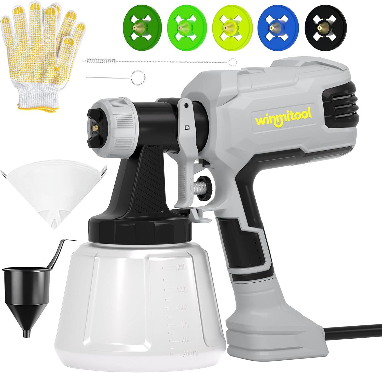650W Paint Sprayer, High-Powered Handheld Paint Spray Gun, 5 Copper Nozzles &1200ml Container, 3 Spray Patterns, Electric Paint Sprayer Gun for House Painting, Furniture, Cabinets, Garden &DIY