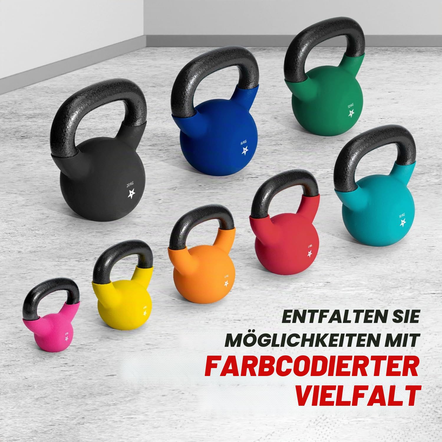 Yes4All 2-20 kg Cast Iron Kettlebell with Neoprene Coating, Multicoloured Kettlebells, Swing Dumbbell, Single