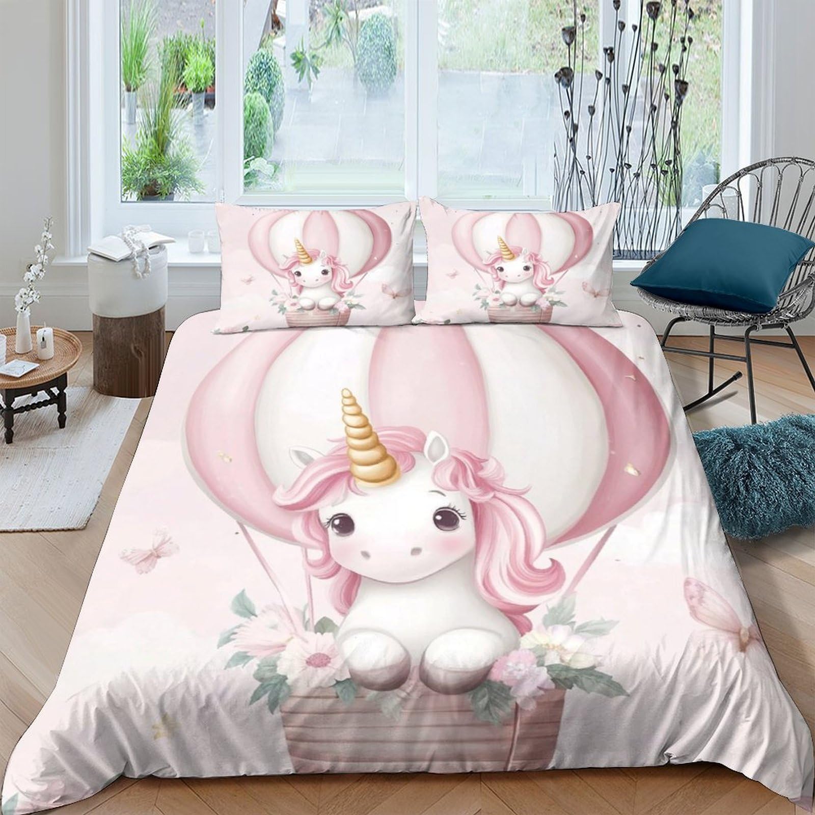 Ctjqhvkz Style-2 3D Printed Pink Unicorn Balloon Fitted Sheet Microfiber Soft Bed Cover For Bedroom Guestroom Mattress Protection Decor Single（135X200cm）