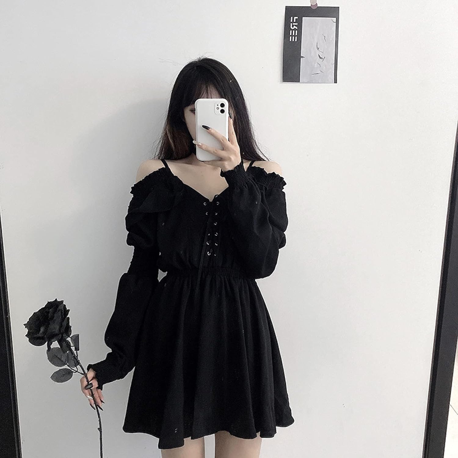 Gothic Women's Plus Size Lace Dress - Autumn Strapless Long Sleeve Kawaii Black - Image 7