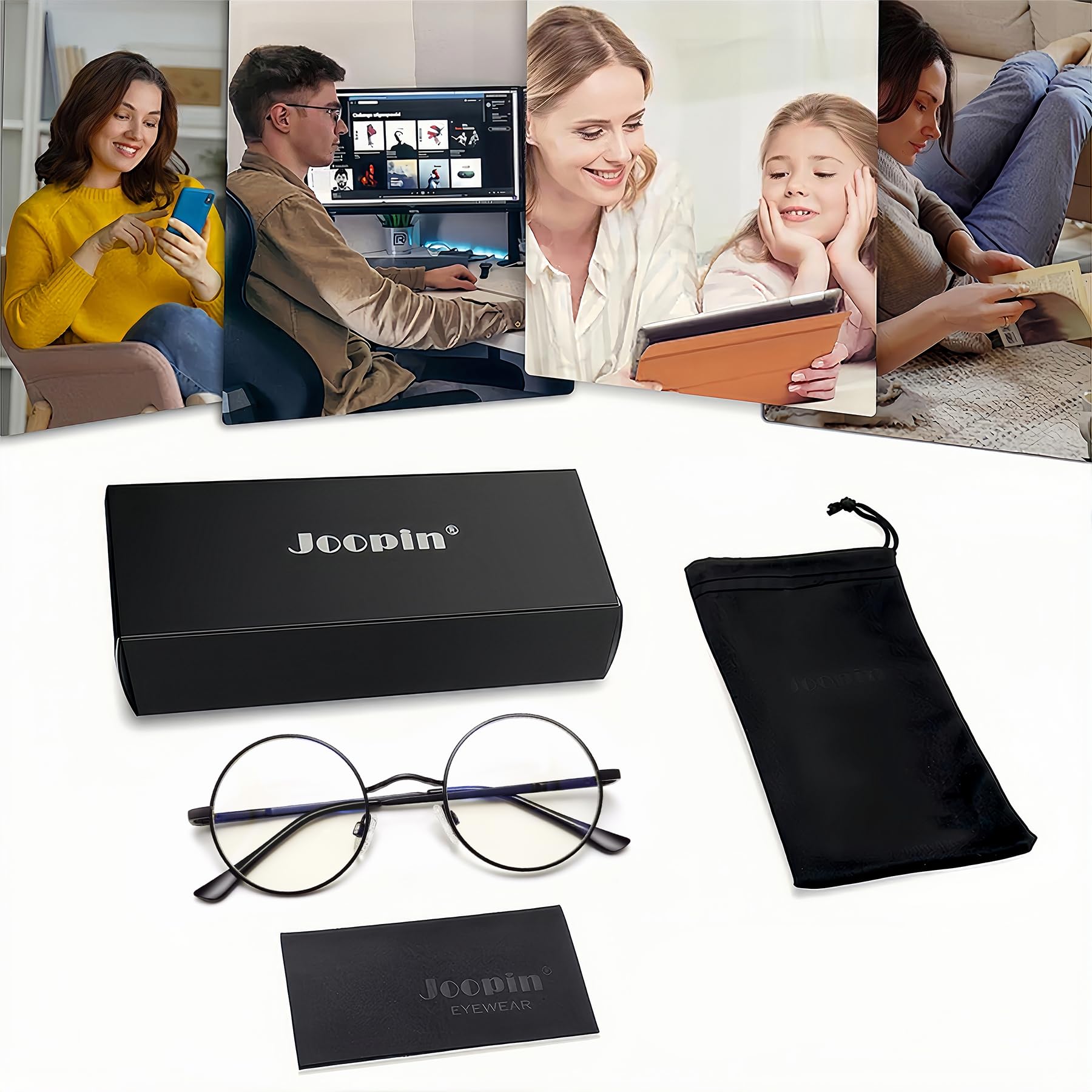 Joopin Lunettes Photochrimiques Anti Lumière Bleue pour Homme Femme, Lunettes Soleil Rondes Métal UV400