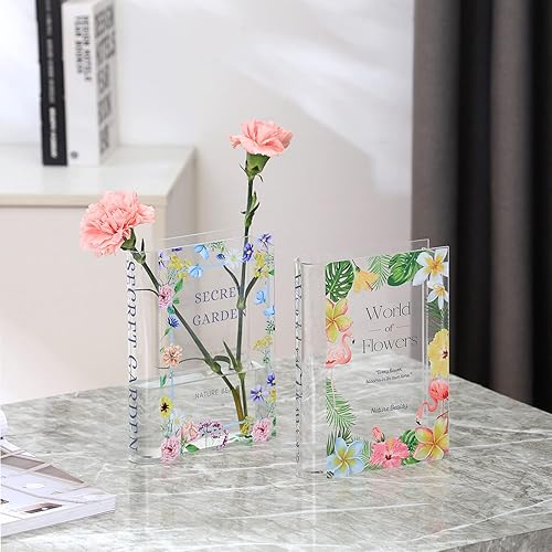 Miniatura 5 de Jarrón en forma de libro, jarrón acrílico en forma de libro para flores, jarrón de flores en forma de libro transparente, jarrón pequeño en forma de