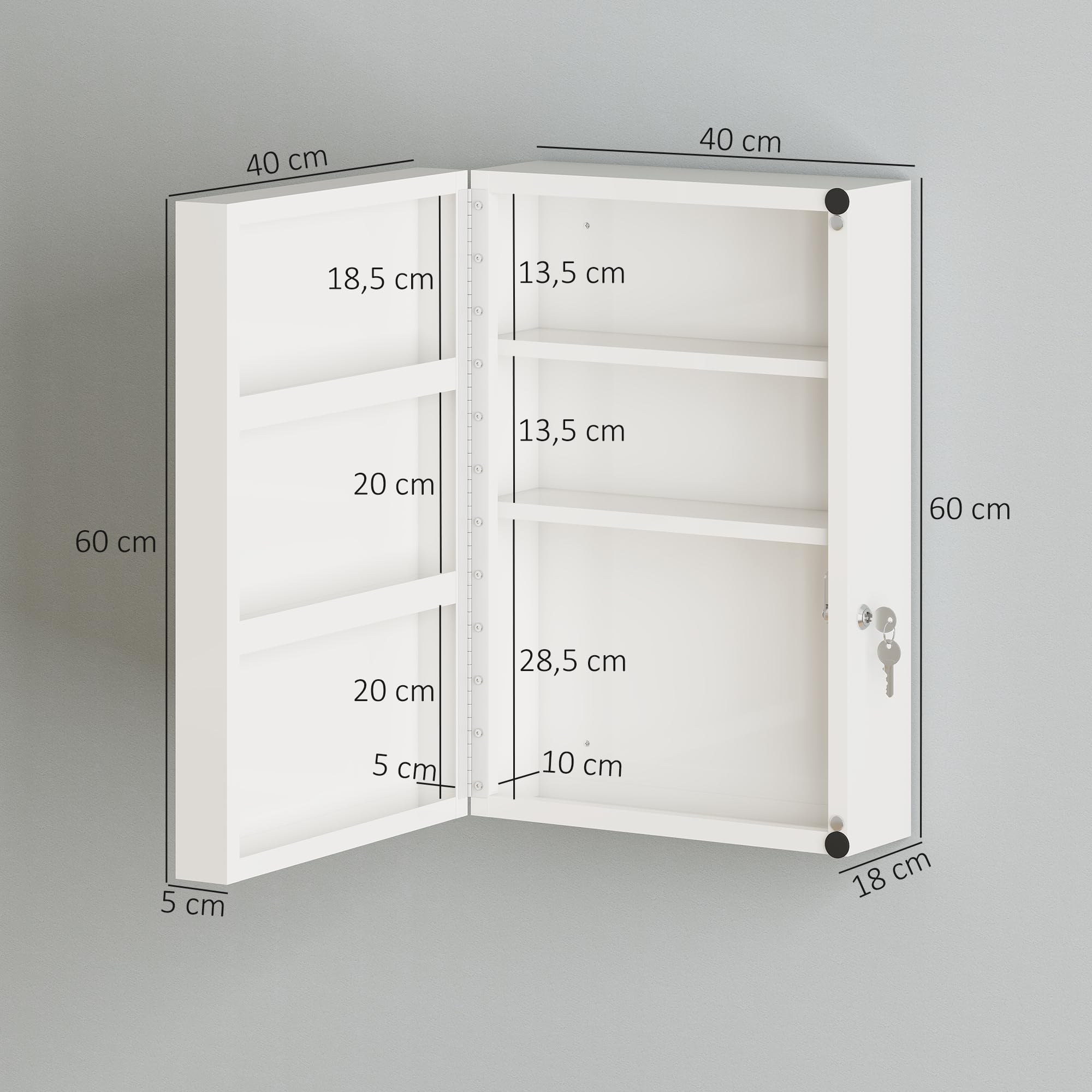 HOMCOM Armoire à pharmacie avec 6 étagères en acier verrouillable 40 x 18 x 60 cm Blanc