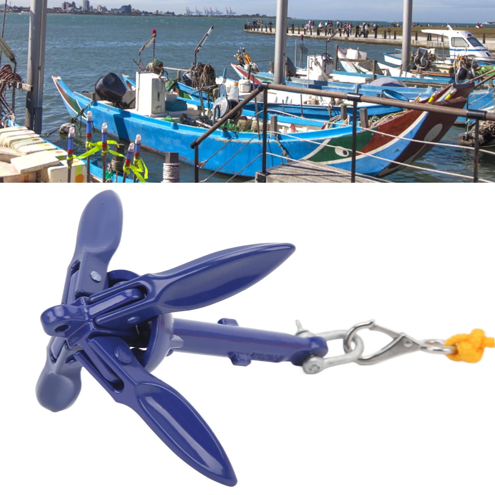 F&Y Ancora Marina Pieghevole in Alluminio per Barca e Kayak, Kit Ancora a Grappino con Corda Gialla e Sacca per Pesca