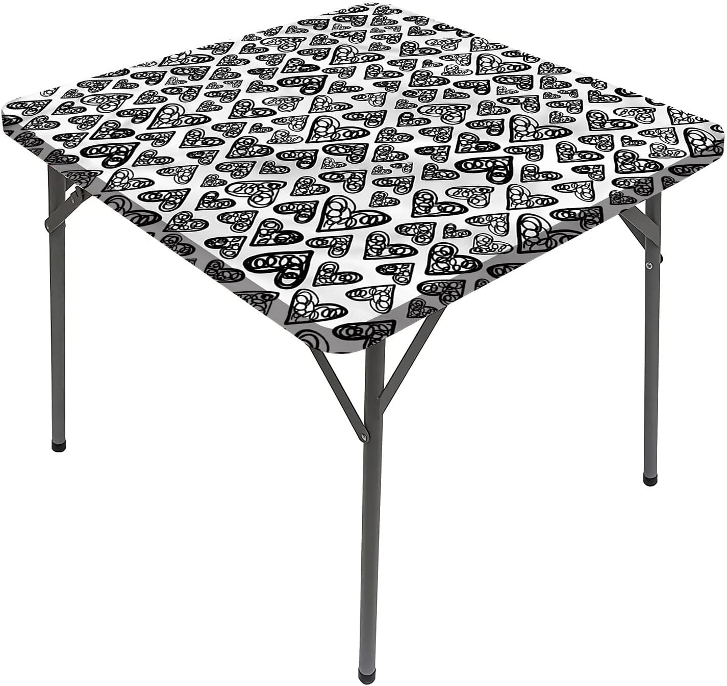 Doodle Table Cover Square, Summer Flowers with Cute Colors and Wave Backgorund Elastic Table Cover Square, Fits 52x52 inch Table, for Restaurants Picnic Patio Outdoor Party Decor