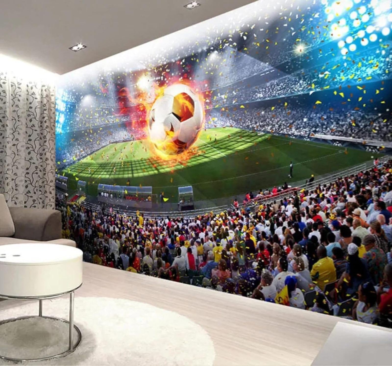 XLMING Large Three Dimensional Football Pitch Flames Football 3D Wallpaper Premium Textured Silk Study Dining Living Room Bedroom Sofa TV Wall Easy Install-150cm×105cm
