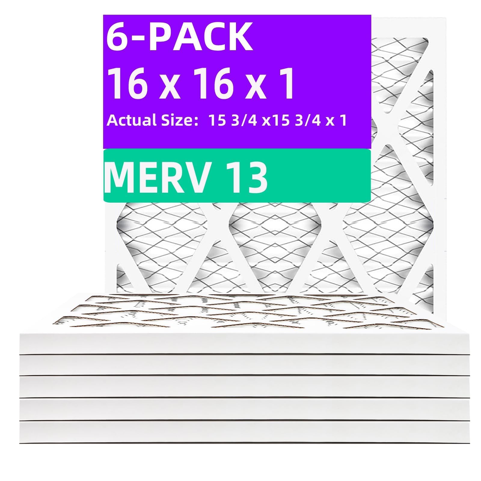 Qingzhug 16x16x1 MERV 13 Air Filter 6-Pack