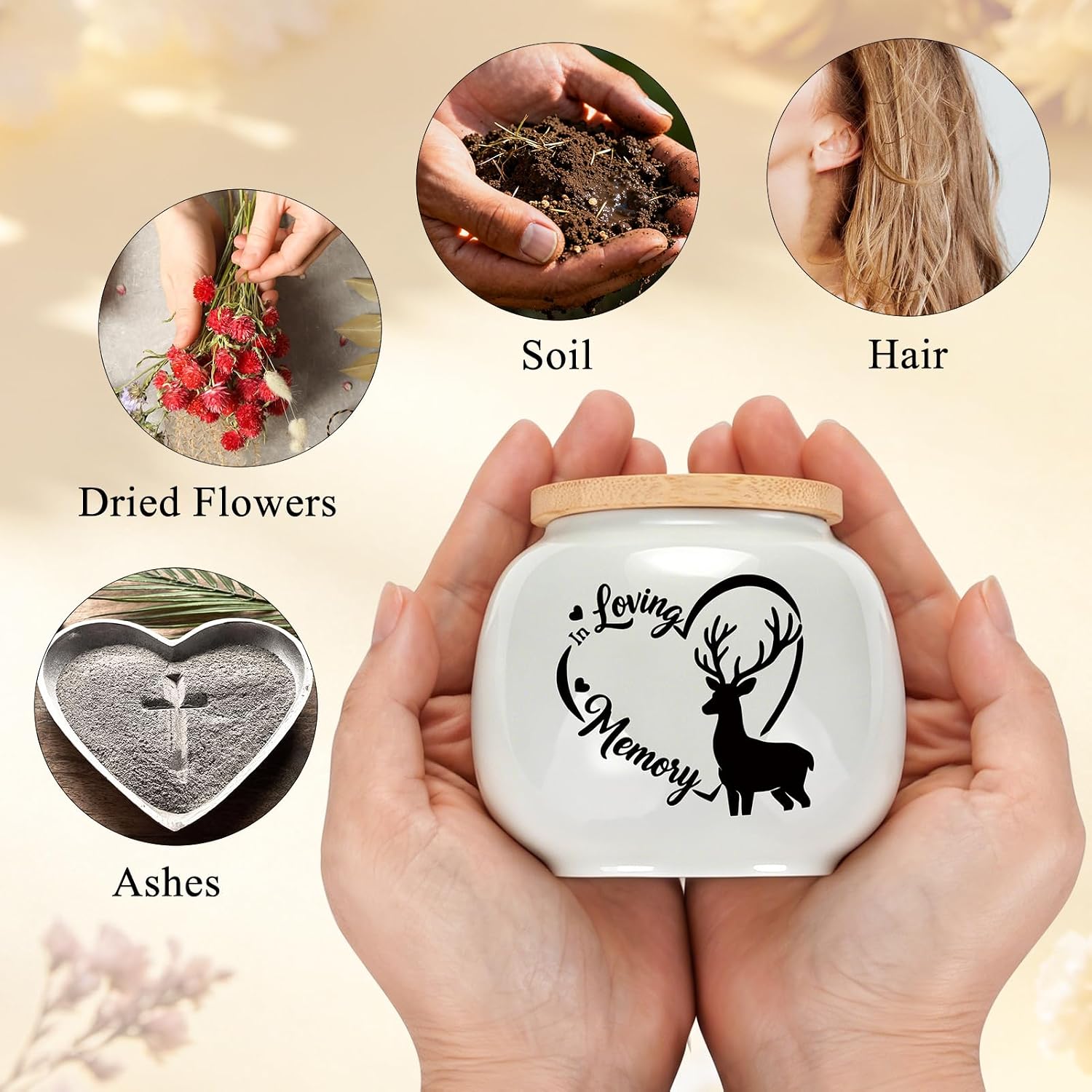 SOITIS Mini Urn for Human Ashes Heart Deer 3" Small Urns for Ashes Keepsake
