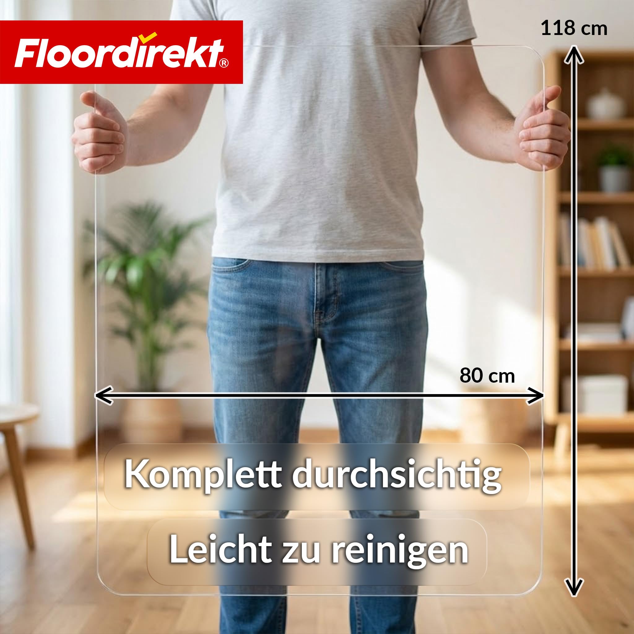 Floordirekt Bürostuhl Unterlage 80 x 118 cm - 5mm bruchsichere, transparente Bodenschutzmatte für Parkett, Laminat & Teppich - Bodenmatte, Bodenschutz, Unterlegmatte (Secura)