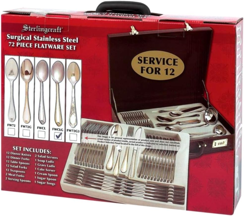 FW72CLG 72 Piece Gold Trim Flatware Set