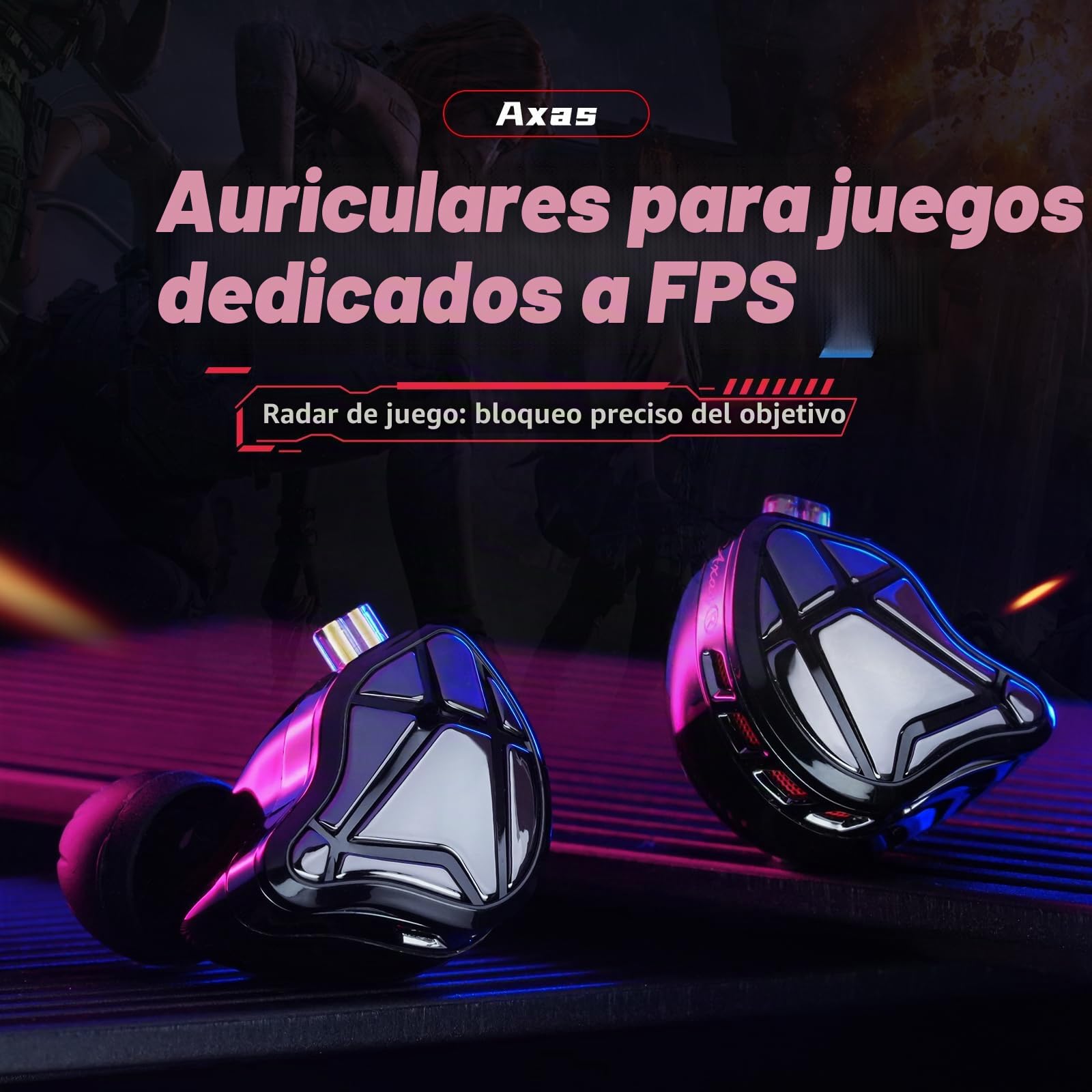 KZ AXAS Auriculares In Ear Gaming, IEM Auriculares con Micrófono para Juego de Disparos en Primera Persona (FPS), In Ear Monitor HiFi para juegos y música, DSP integrado con 4 modos de EQ