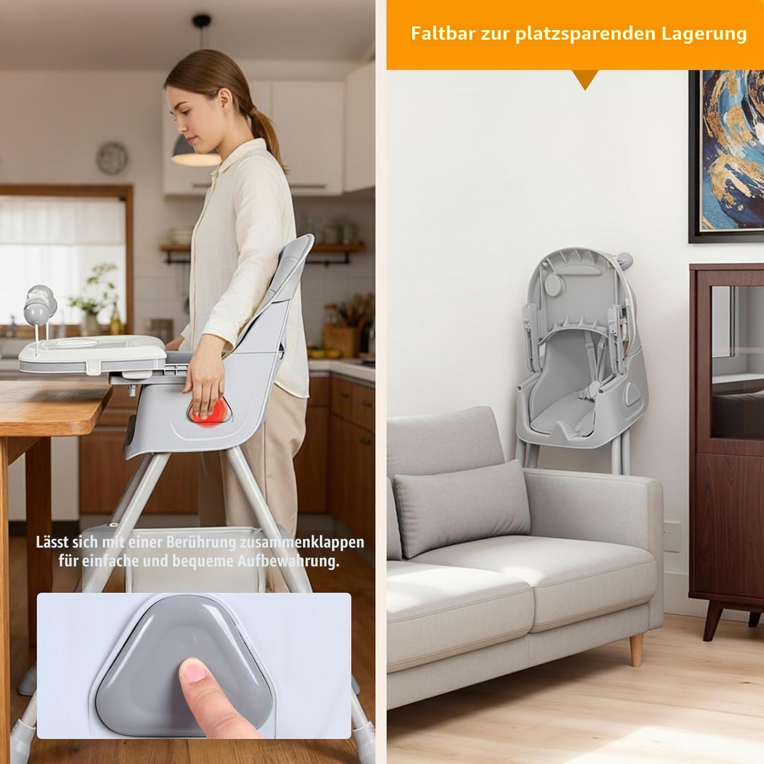 UBRAVOO 3-in-1 Babyhochstuhl, Kinderstuhl Klappbar Baby Hochstuhl ab 6 Monate, Umwandelbarer Ess- und Spielhochstuhl mit Doppellagigem Essteller und Spielzeugregal