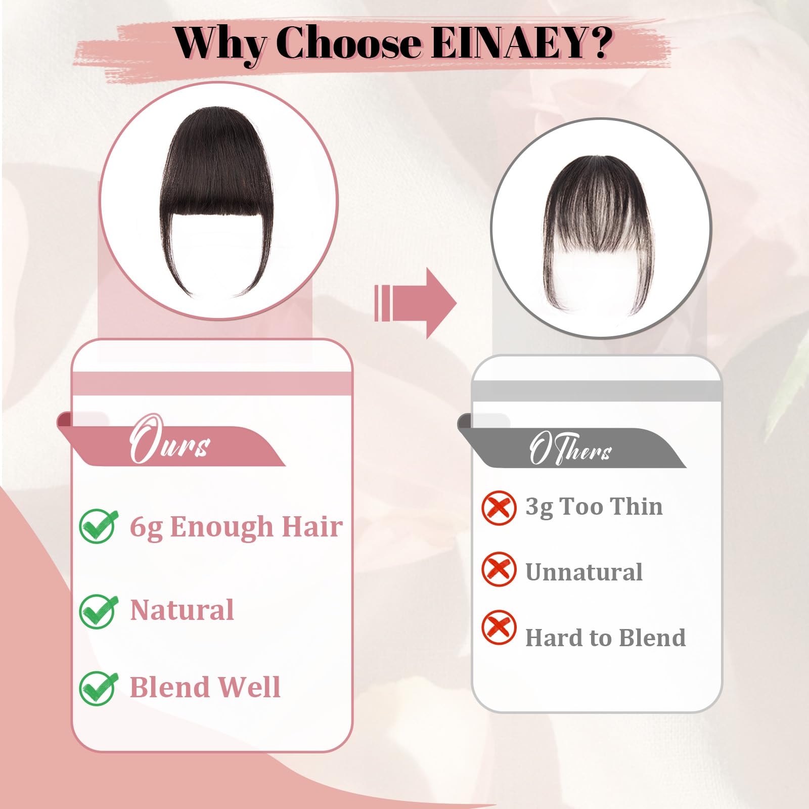 EINAEY Clip-in-Pony, 100 % Echthaar, mittelbraun, künstlicher Pony, Haarteile für Damen, Pony, Haarclip mit Bügel, Wispy Pony, Clip-in-Haarverlängerungen für den täglichen Gebrauch