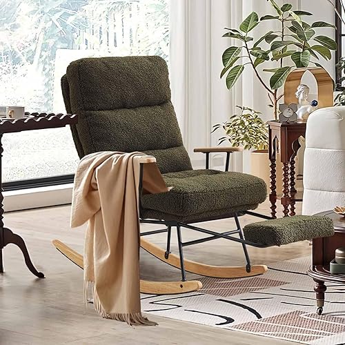 Mecedora deslizante de peluche de 24 pulgadas de ancho con reposapiés retráctil y respaldo alto, ángulo de respaldo ajustable para guardería, para