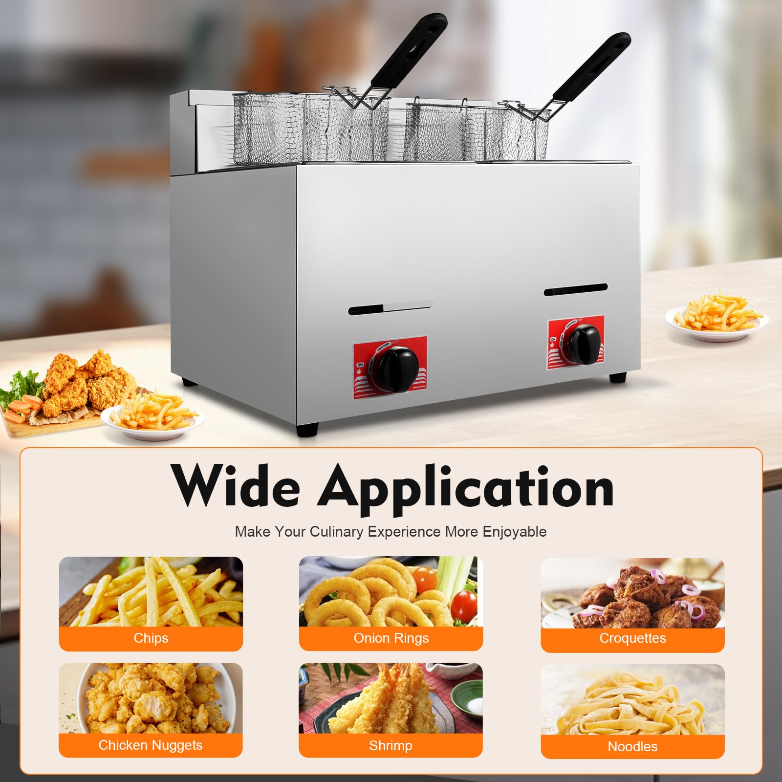 Friggitrice a gas professionale 2x6l, friggitrice a doppio vassoio, friggitrice olio