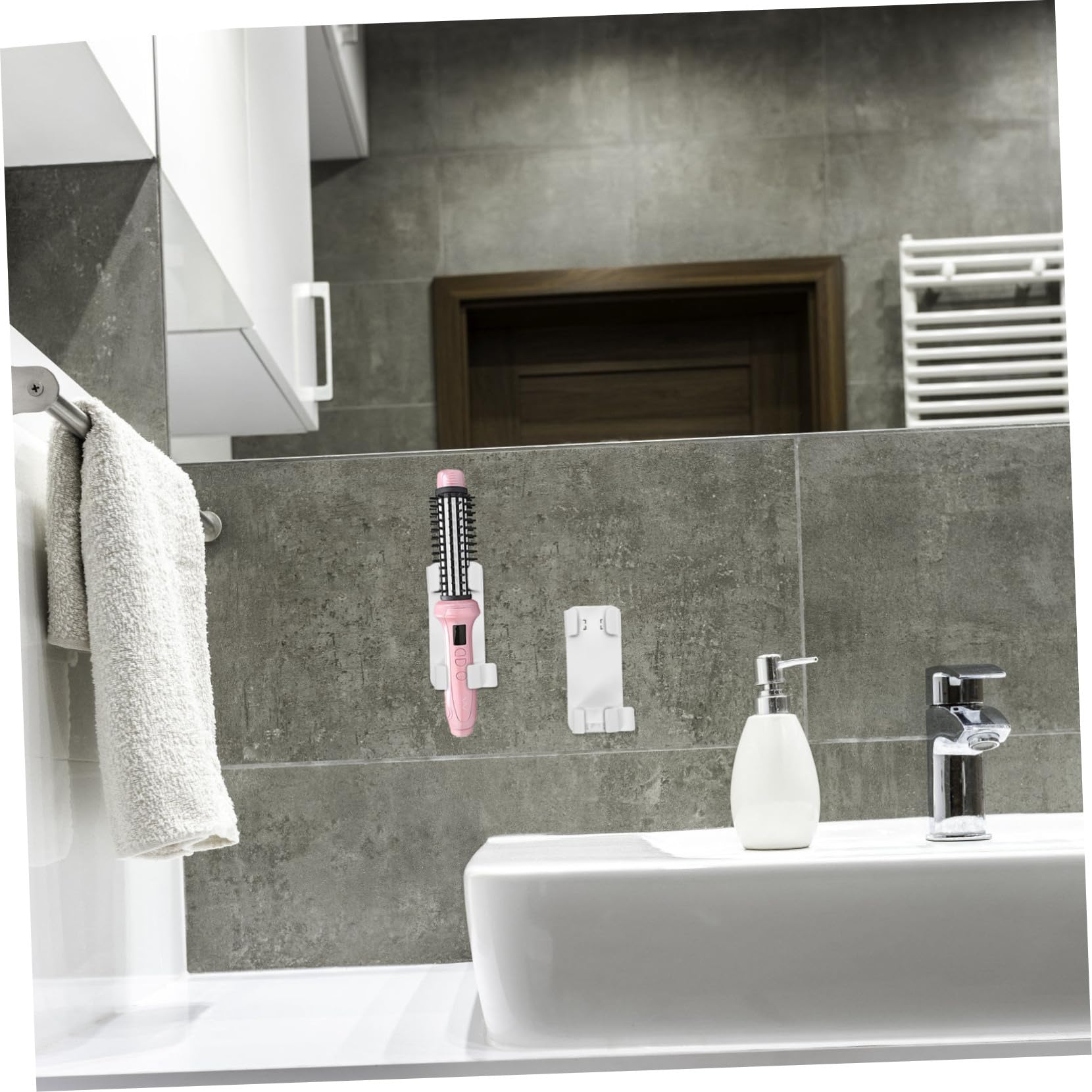 DEARMAMY Multi Functional Hair Tools Organizer Wall Mounted Holder for Curling Straightener and Hairdryer Easy Installation Compact Design Stylish Storage for Bathroom and Beauty Tools