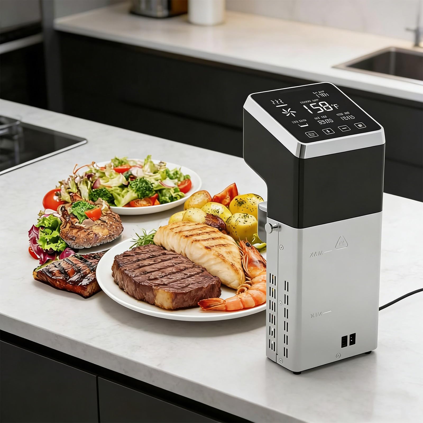 Cocinero Circulador Sous Vide de 1600W con Pantalla Táctil, Calentamiento Rápido, para Chefs, Carnes, Mariscos y Verduras en Casa