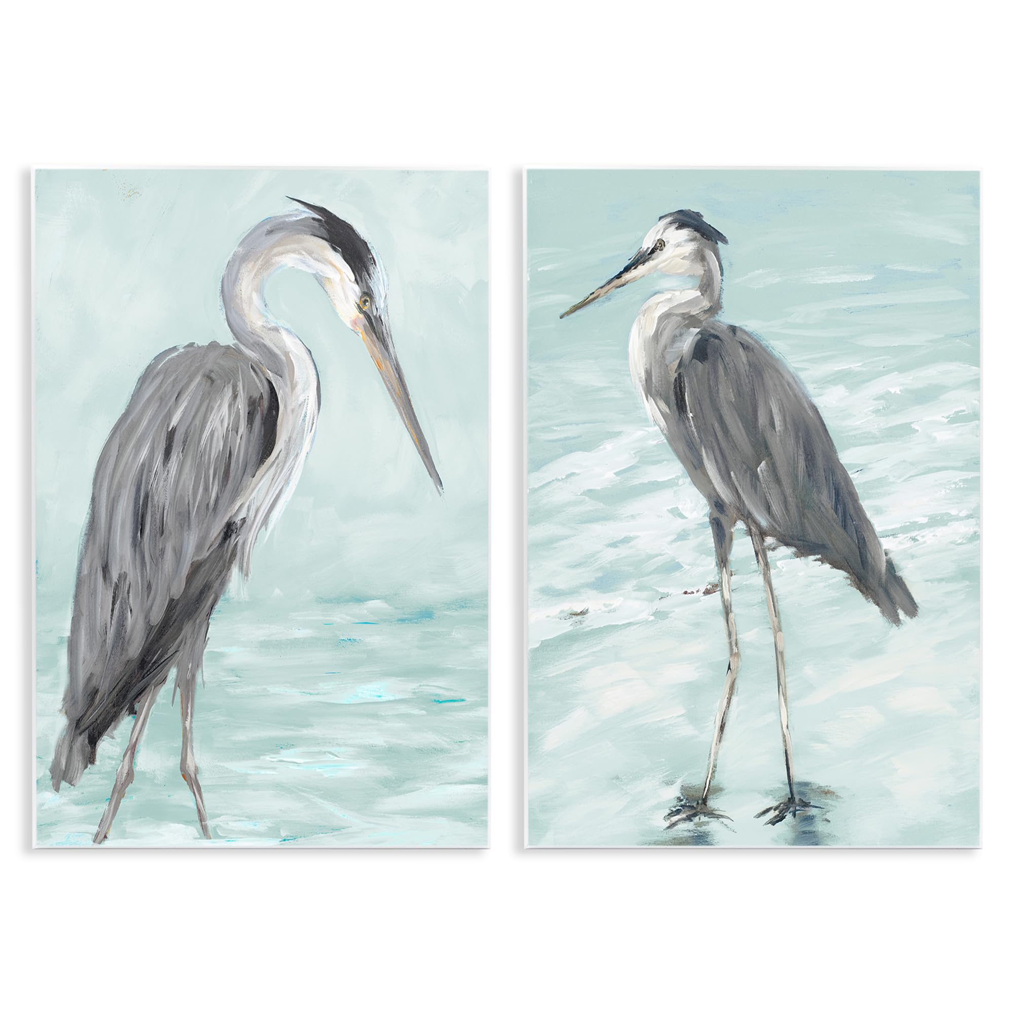 Heron Birds Shallow Beach, 10 x 15 Inch Mounted Print on Wall Plaque Set
