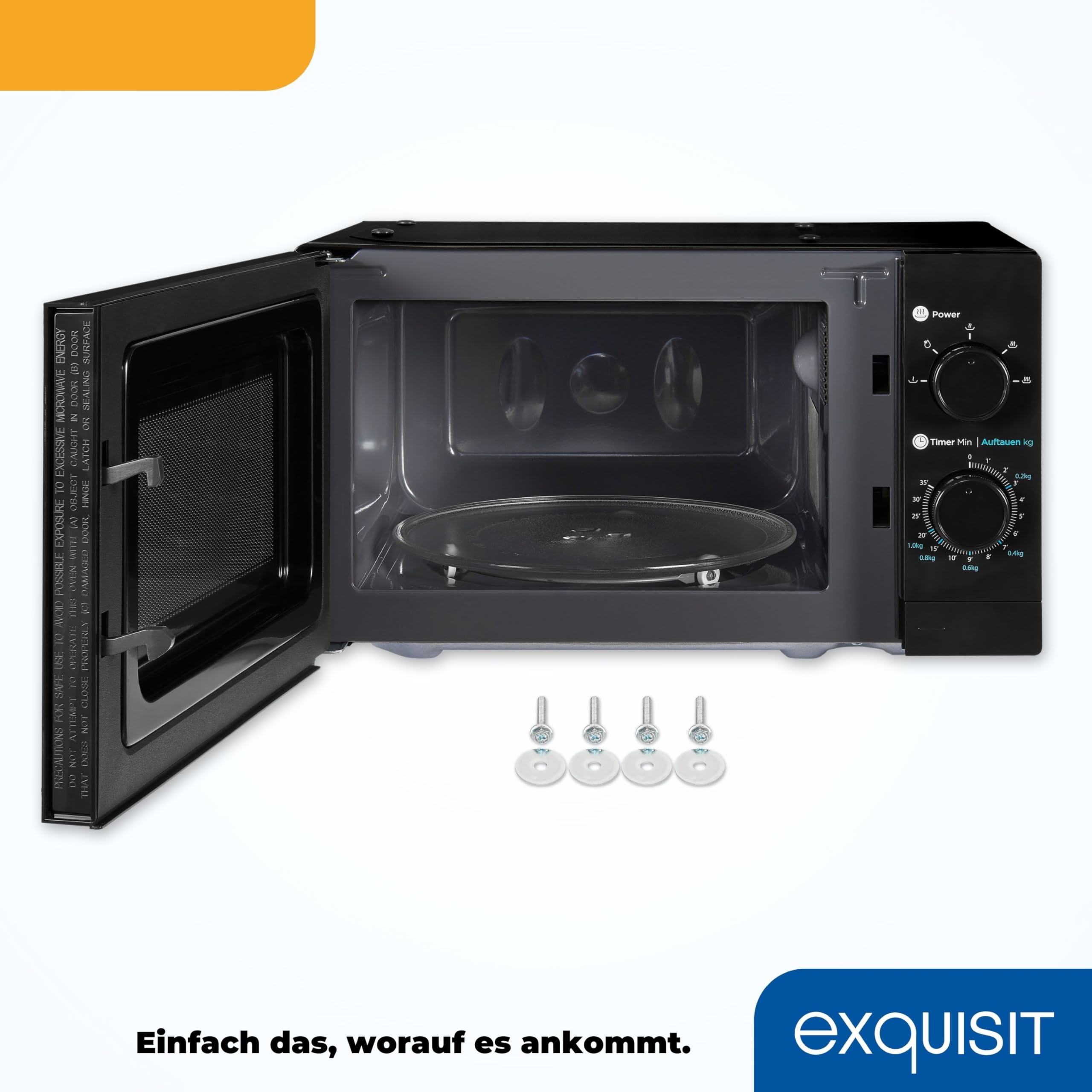 Exquisit Unterbau-Mikrowelle WP 700 J17-3 | 700 W | 20 L | Schwarz | Mechanische Steuerung mit 5 Leistungsstufen, Timer bis 35 Min, Drehteller 255 mm, Kabellänge 100 cm