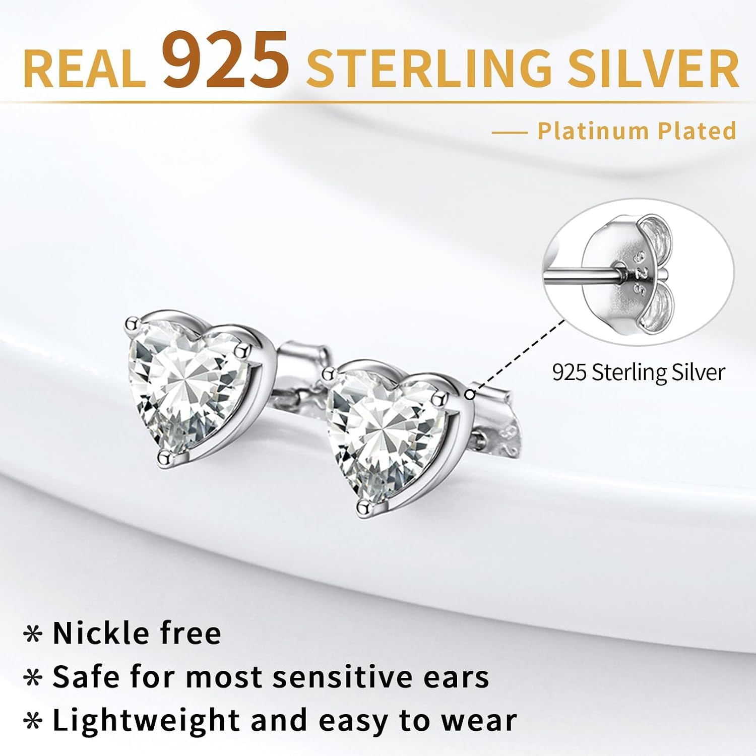 ChicSilver 925 Sterling Silver Earrings Sparkling Heart/Round/Princess Cut Birthstone Earrings for Women Birthday Jewelry with Gift Box