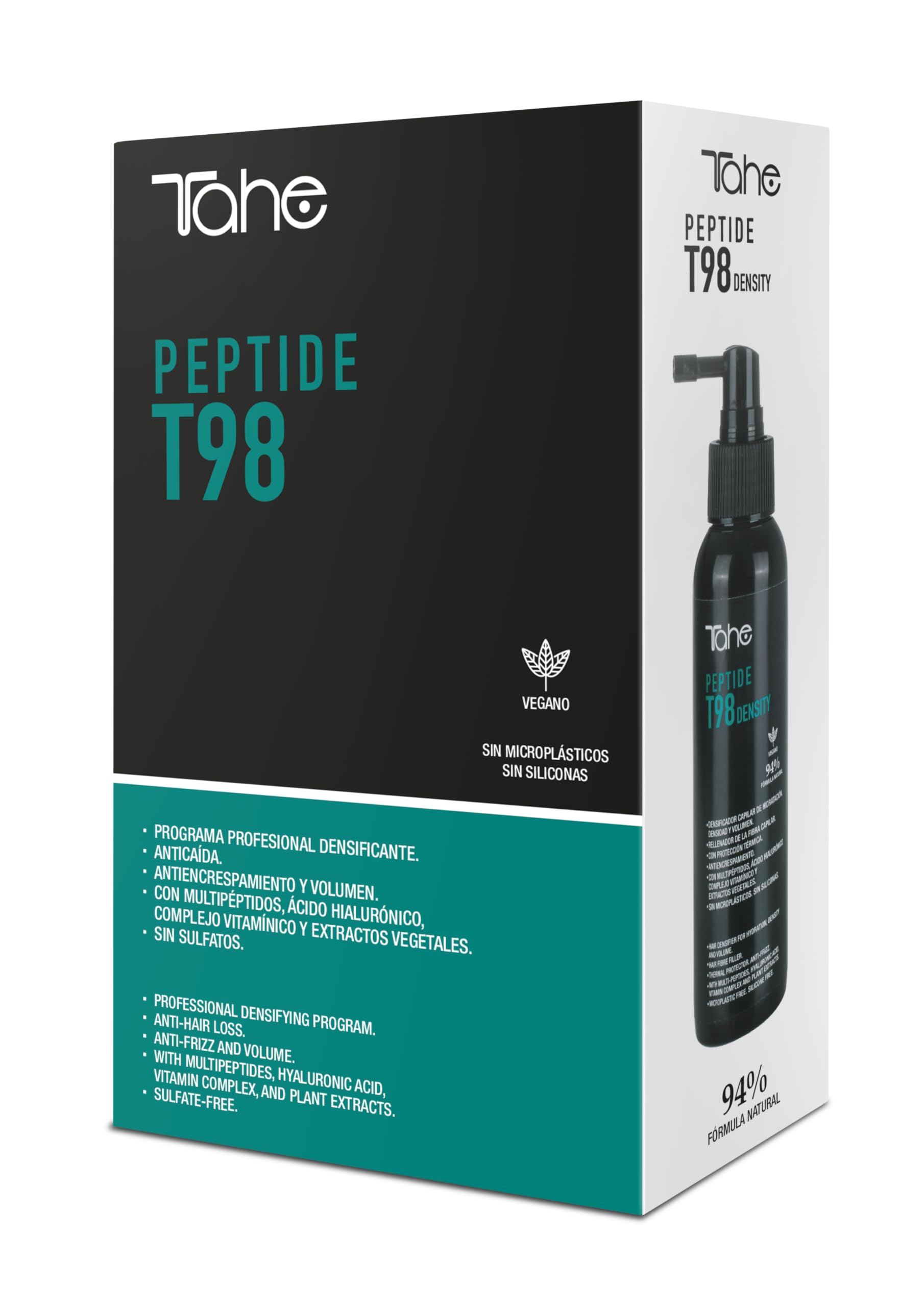 Tahe Peptide T98 Pack Champú anticaída densificante con multipéptidos 300 ml + Spray densificador con Péptidos 125 ml
