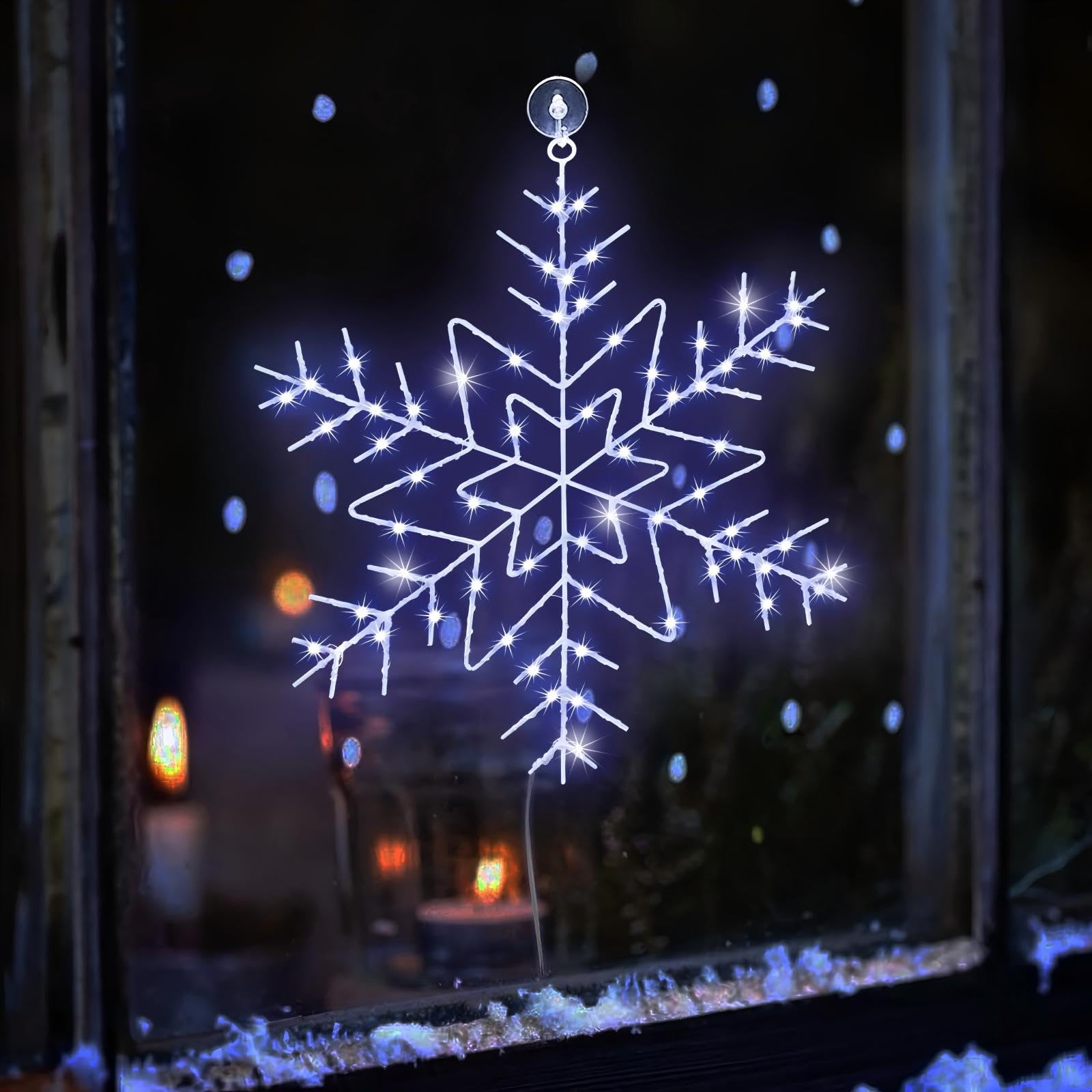Weihnachts-Fensterlichter, 72 LEDs, 8 Beleuchtungsmodi, kaltweiße Schneeflocken-Lichter, große Schneeflocke, beleuchtete Dekorationen mit Fernbedienung, Timer, USB-betrieben für Zuhause (2 Stück)