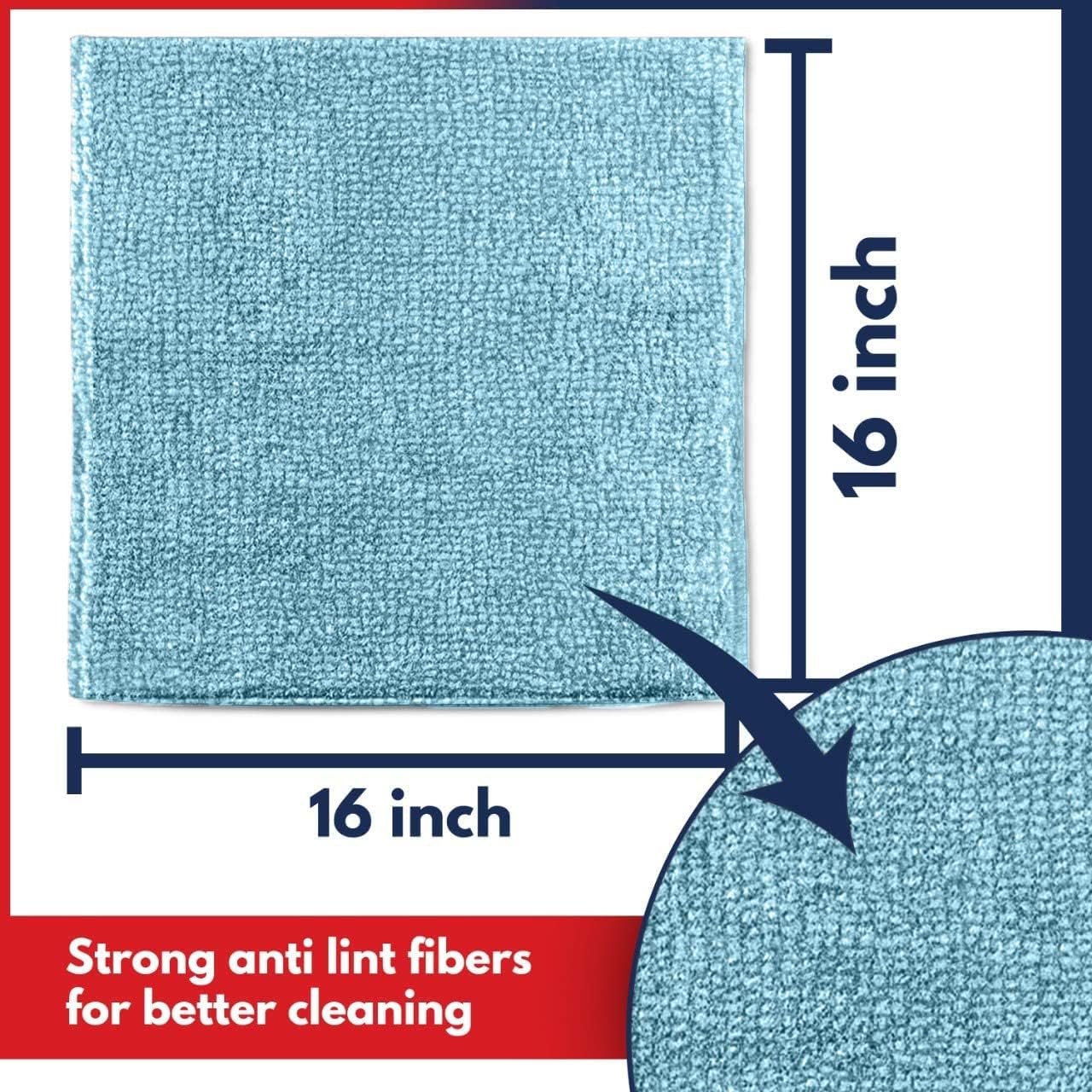 Microfiber Cleaning Cloth – 12Pcs (16×16 inch) High Performance – 1200 Washes, Ultra Absorbent Towels for Cars Weave Grime & Liquid for Streak-Free Mirror Shine
