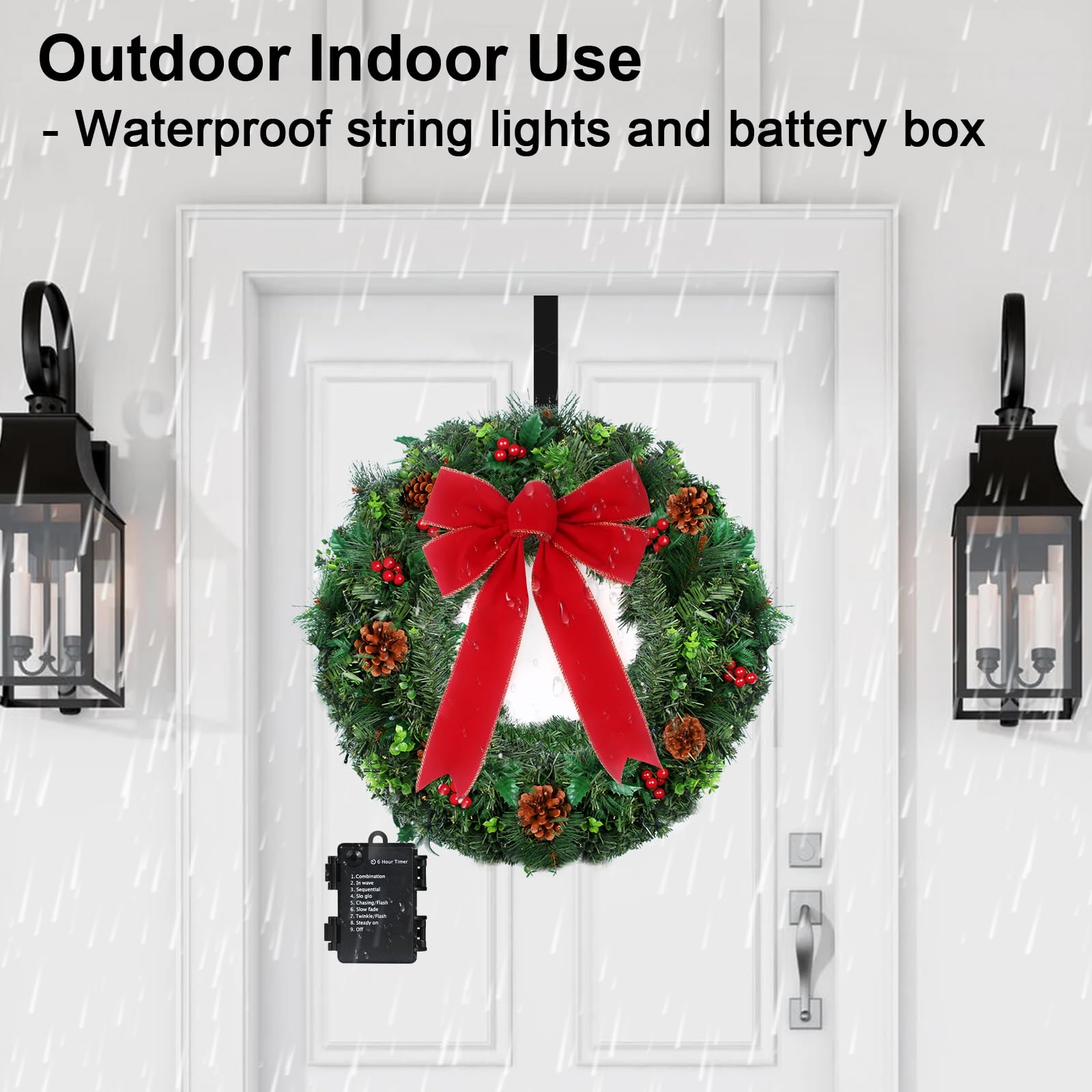 Amazon.co.jp: 24インチ クリスマスリース LEDストリングライト付き