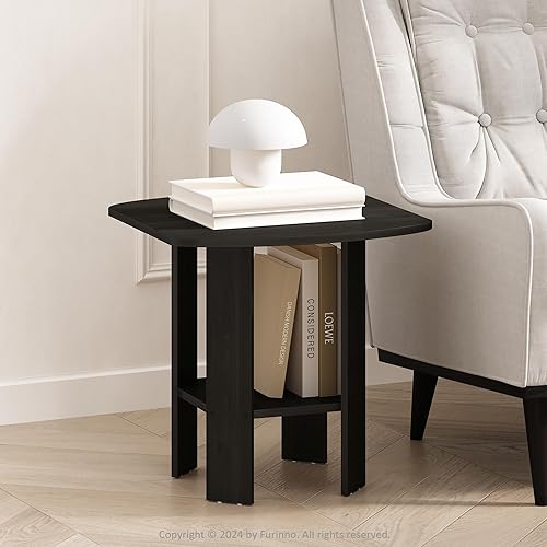 Miniatura 7 de Furinno SIMPLE DESIGN - Mesa auxiliar, mesa de arrime de 2 niveles, mesita de noche con estantes abiertos, mesita de noche para sala de estar,