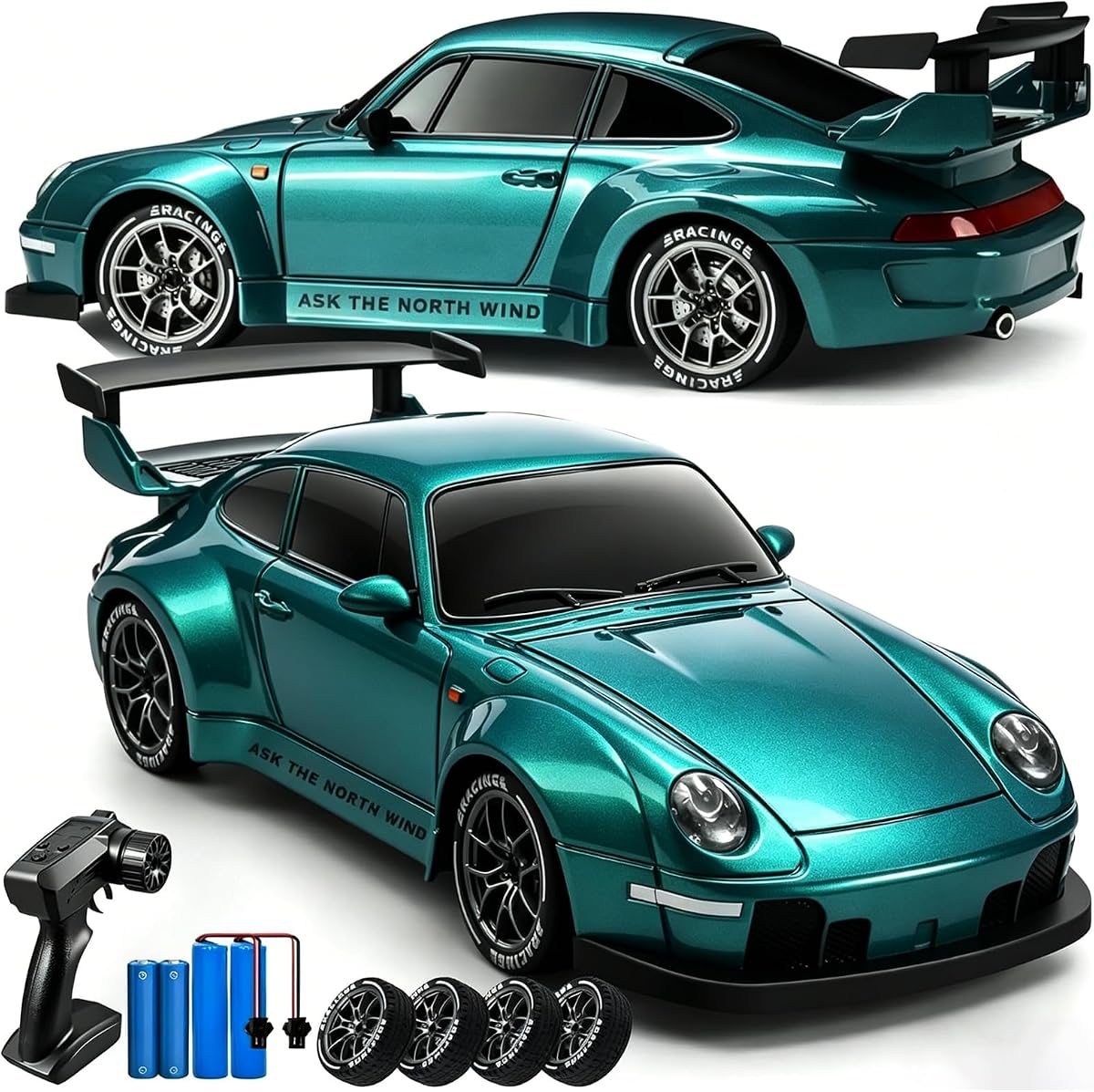 RC Drift Car, 1:24 Scale Remote Control Vehicle with LED Lights,Drifting Tires＆Two Batteries, Racing Sports Toy Idea Gift for Adults Boys Girls and Kids (Lake Blue)