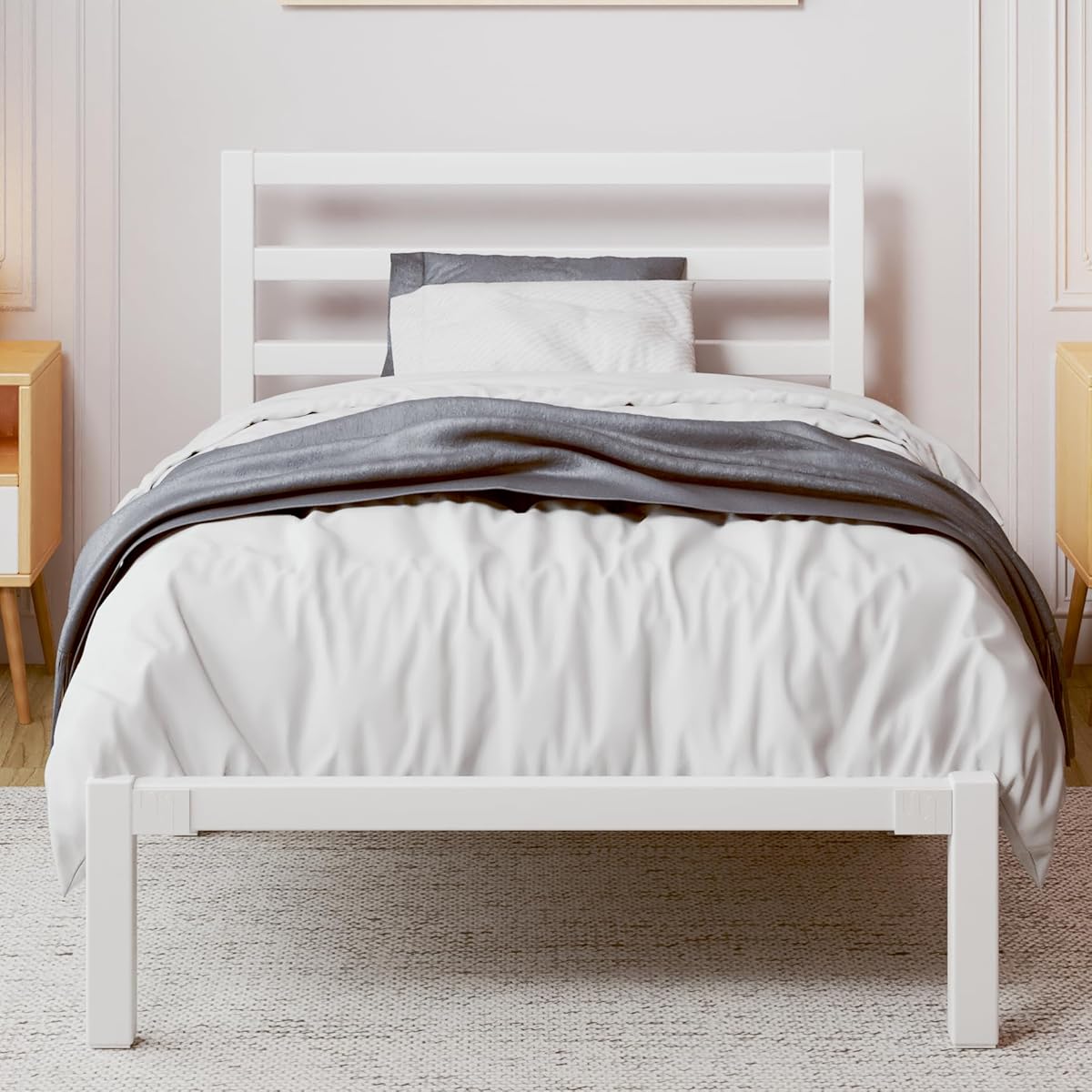 LoVinson Twin Size Bed Frame, Heavy Duty Platform Bed Frame with Strong Metal Foundation,Under Bed Storage,Mattress Foundation,No Box Spring Required,Easy Assembly, White