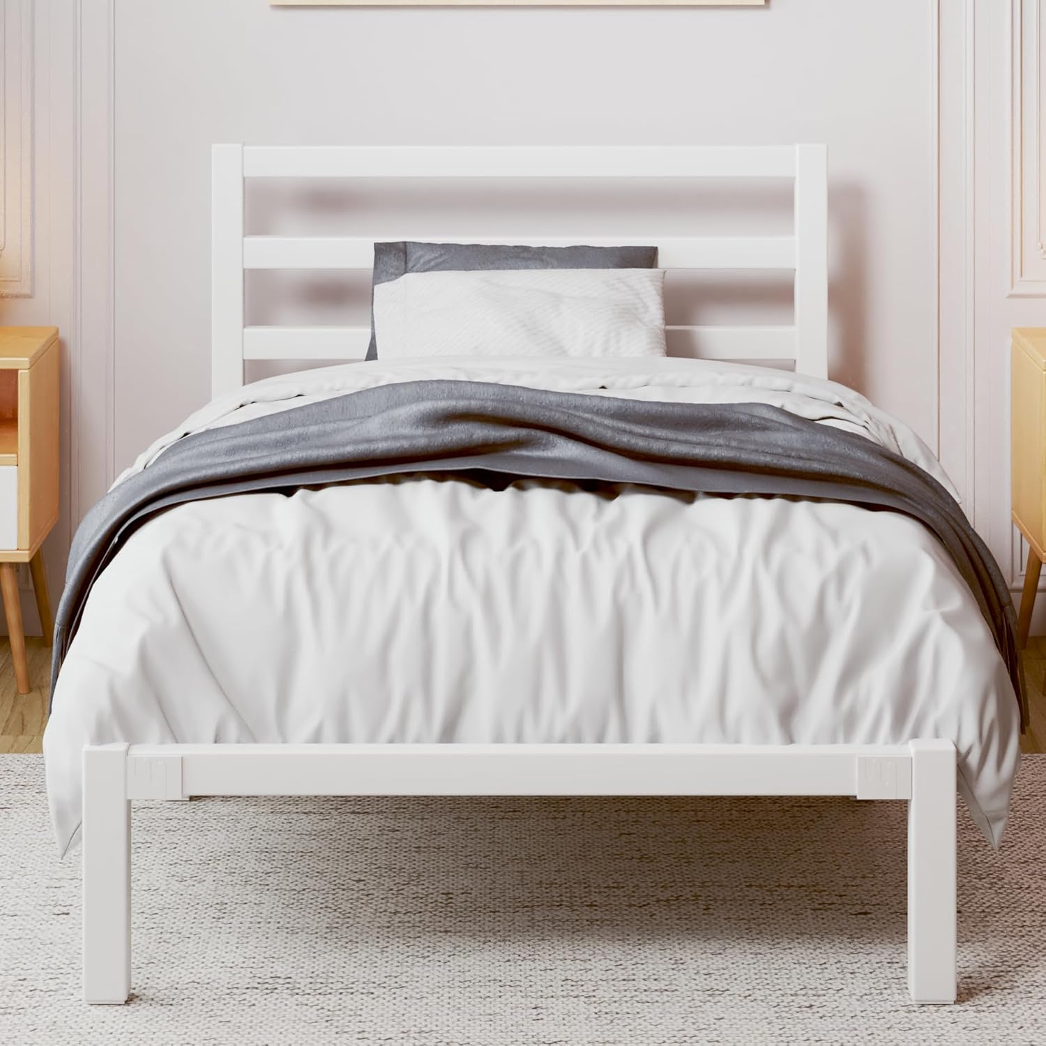 LoVinson Twin Size Bed Frame, Heavy Duty Platform Bed Frame with Strong Metal Foundation,Under Bed Storage,Mattress Foundation,No Box Spring Required,Easy Assembly, White