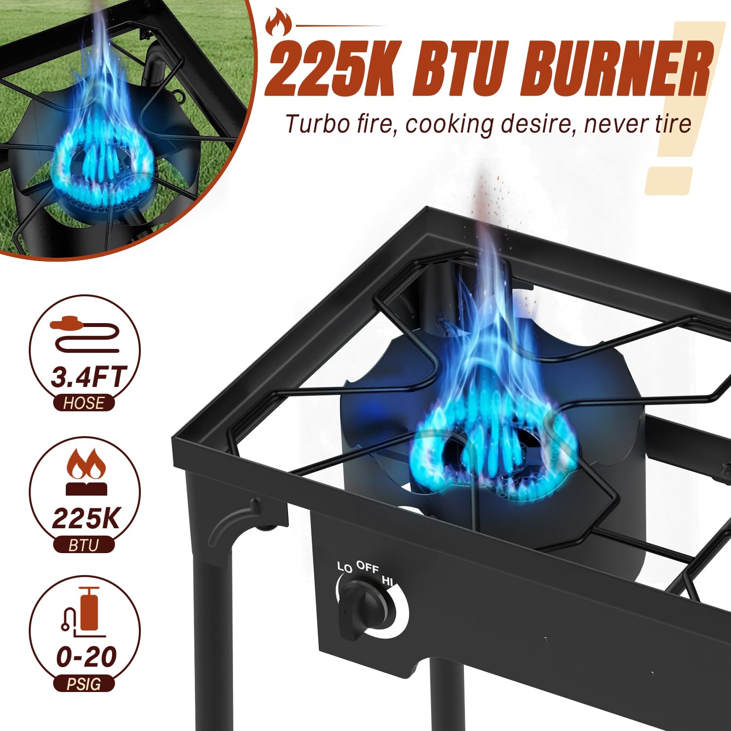 Estufa de gas propano de 3 quemadores con cubierta a prueba de polvo y regulador de 20 PSIG, estufas de campamento, quemador de alta presión de 225,000 BTU para cocinar en el patio trasero, camping