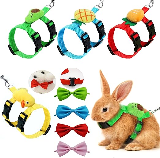 4 Sets Adjustable Rabbit Harness and Leash Set Small Pet Cute Vest Harness Leash with Decoration for Bunny Cat Dog Kitten Ferret and Other Small Pet, 4 pcs Dog Bow tie (Fruit)