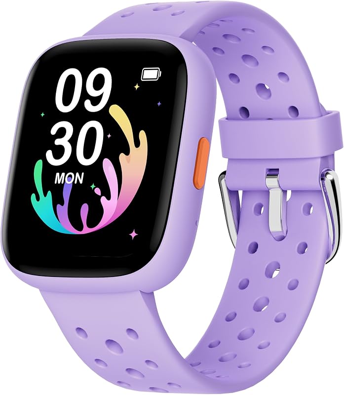 Reloj inteligente para niños, no necesita teléfono, reloj de seguimiento de actividad física de 1,8 pulgadas, podómetro, frecuencia cardíaca, monitor de sueño, IP68 resistente al agua, contador de pasos, juegos de rompecabezas para niñas y adolescentes de 5 a 16 años, color lila
