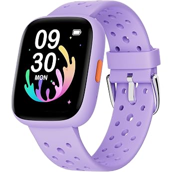 Biggerfive Childrens Smartwatch with / without App 1.8 Inch Fitness Watch Pedometer 24/7 Pulse Alarm Clock IP68 Waterproof Sleep Monitor Puzzle Games 100+ Dials for Girls Teens 5-16 Purple