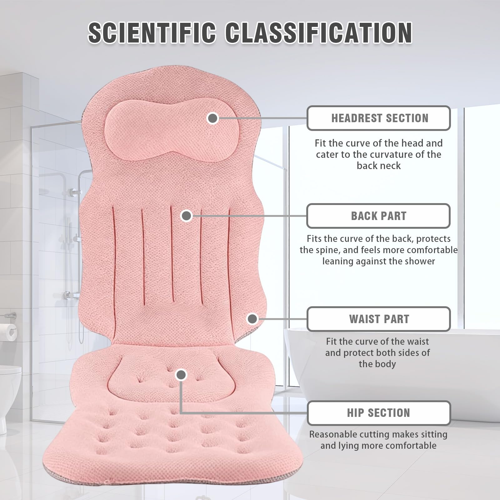 Cuscino per vasca da bagno, cuscino per vasca da bagno, cuscino per vasca da bagno con poggiatesta per alleviare il collo e la schiena, cuscino da bagno con forti ventose (rosa)